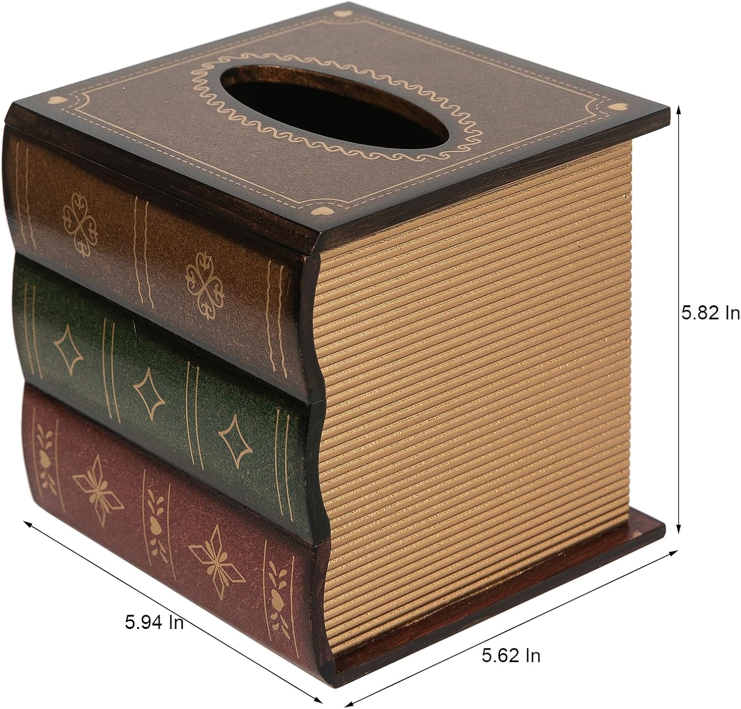 Crafted Classical Retro Wooden Antique Book Tissue Box Cover Square Tissue Holder Dispenser / Brown