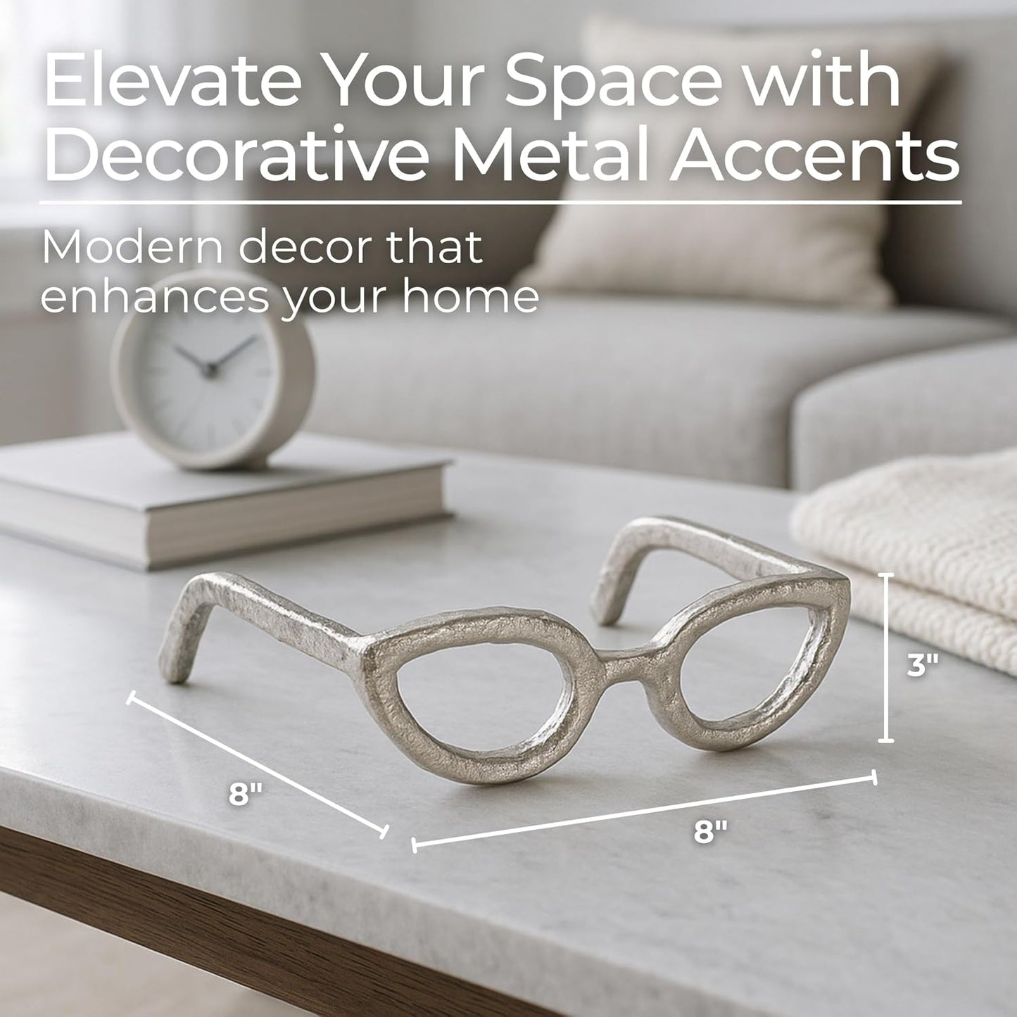 Aluminum Sculpture Modern Home Decor Ornament / Silver Cateye / 3" H