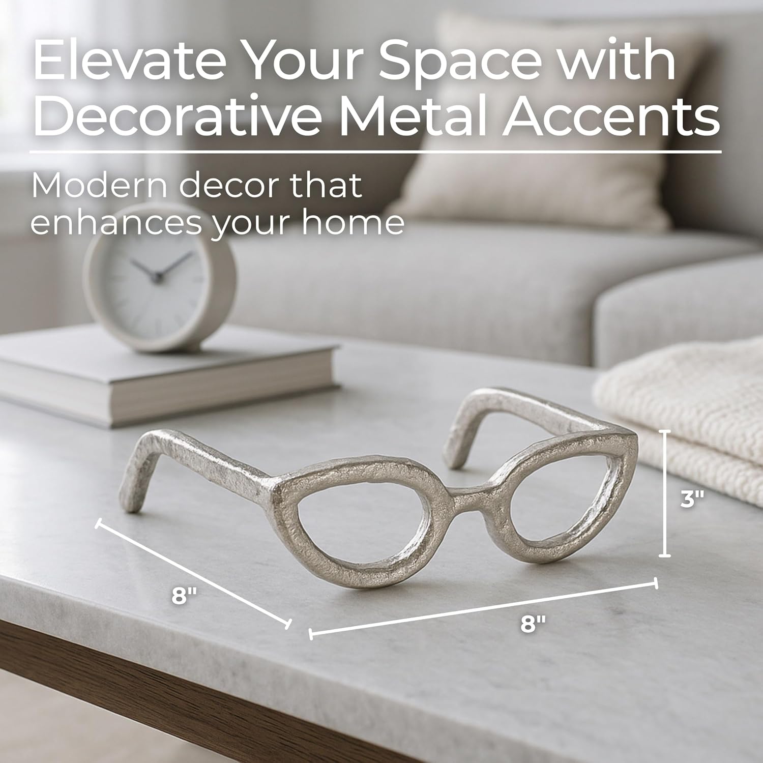 Aluminum Sculpture Modern Home Decor Ornament / Silver Cateye / 3" H
