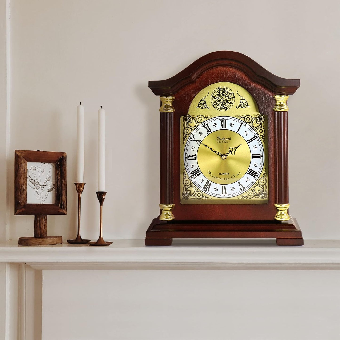 Bedford Clock Collection Redwood Mantel Clock with Chimes