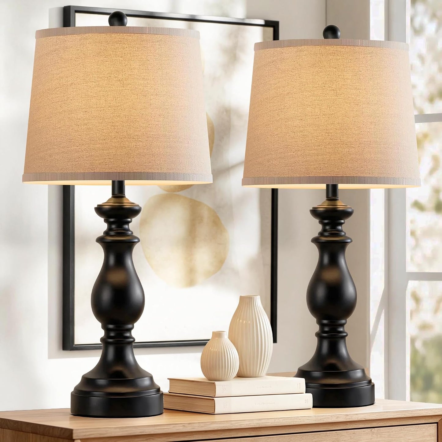PARTPHONER Traditional Table Lamp Set of 2, Rustic Farmhouse Table Lamps for Living Room Bedroom, 27" Bedside Desk