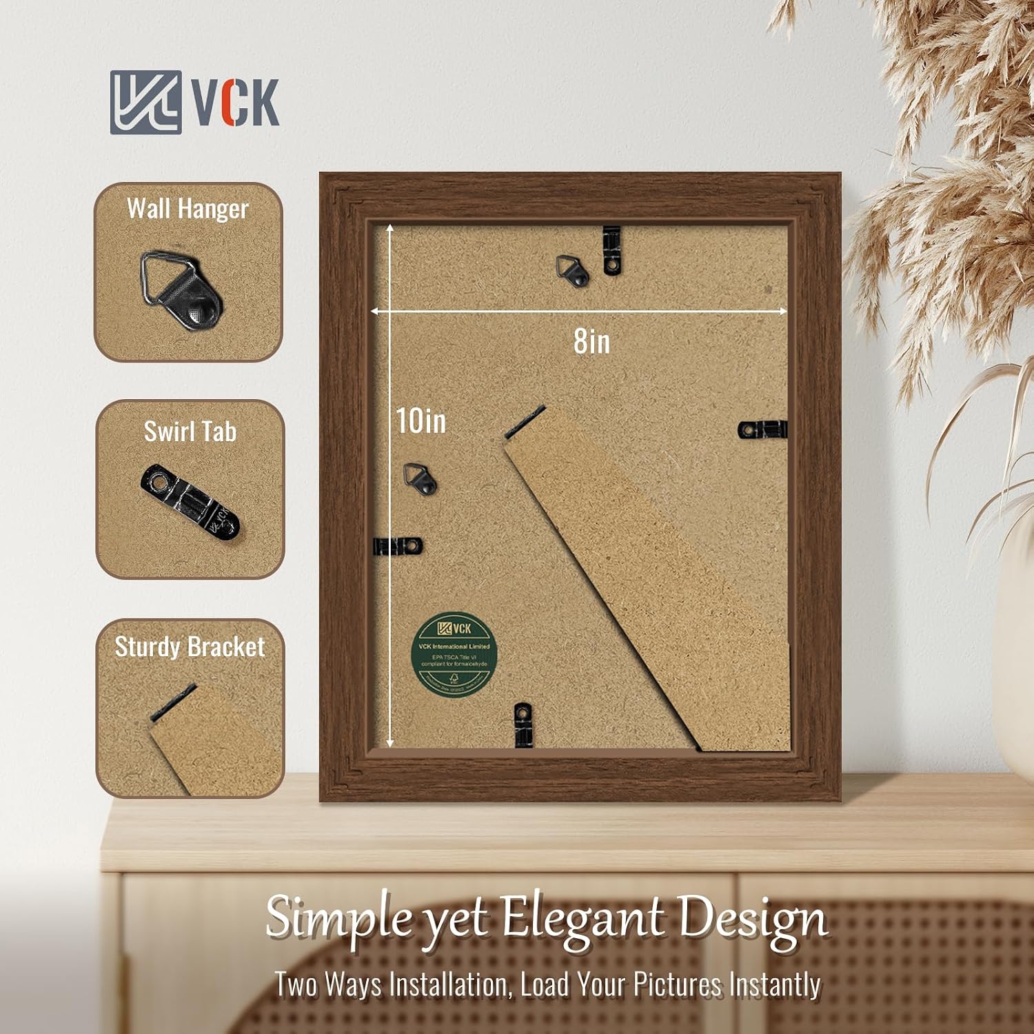 VCK 8x10 Picture Frame Brown 4 Pack, Wide Thick Wood Border, for Prints | Exclusive Woodgrain, Wall/Tabletop, HD