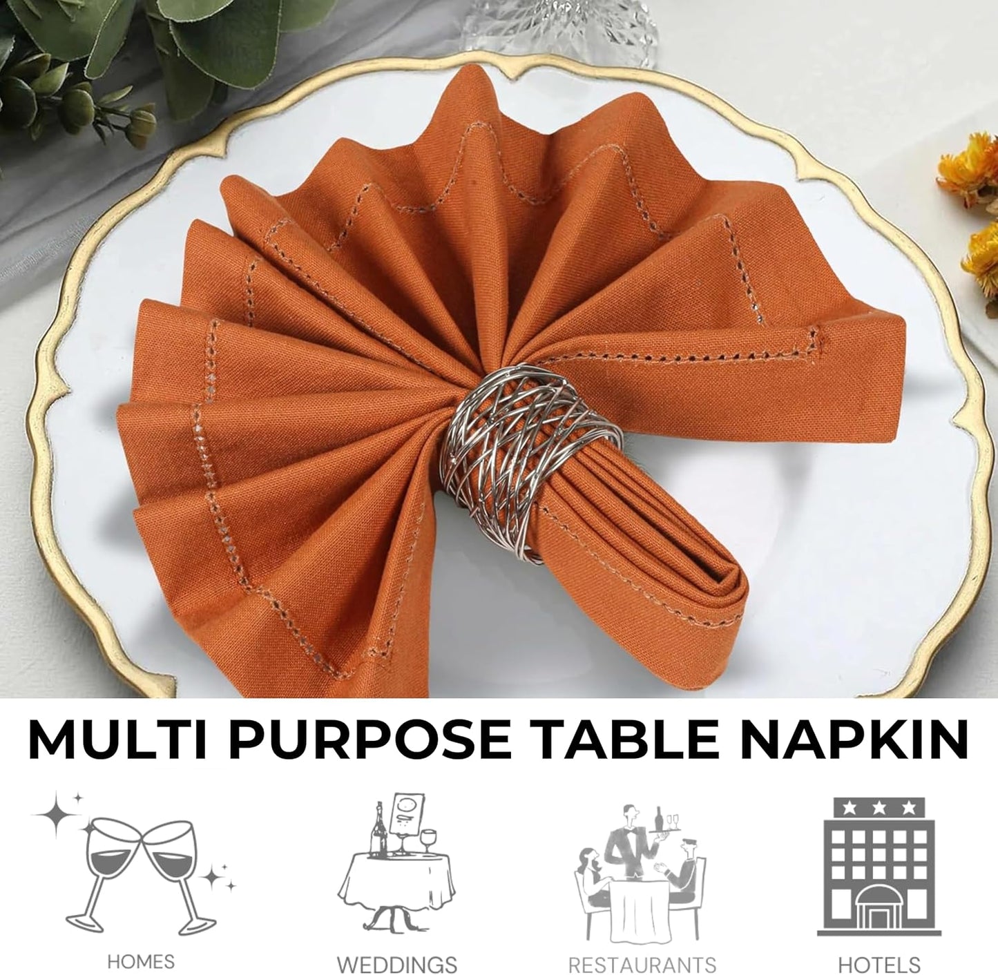 Bedding Craft Cloth Dinner Napkins Set of 12 – 18x18 Roasted Pecan with Hemstitched Mitered Corners – Reusable Machine