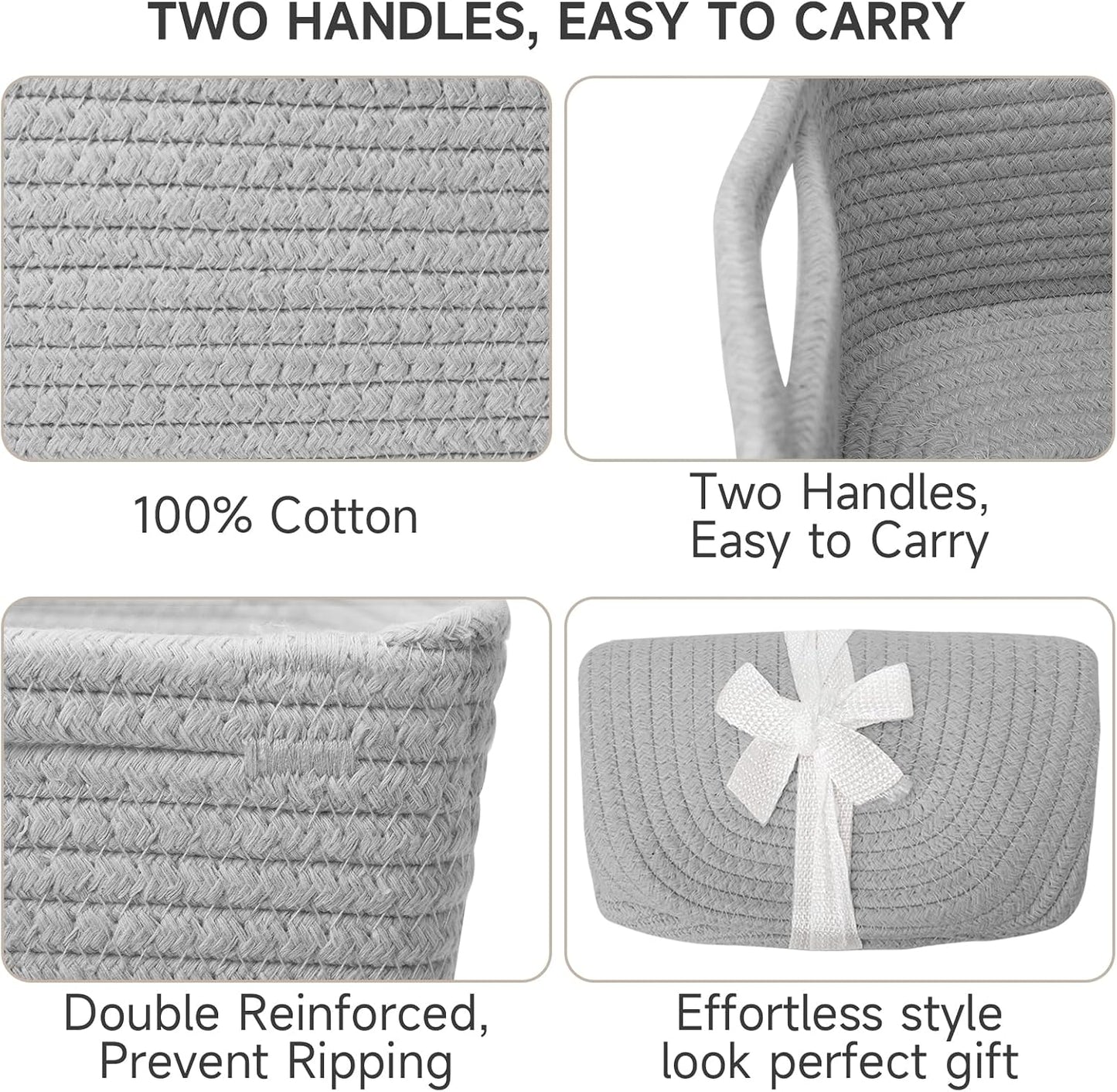 Small Woven Baskets / 11.8"lx7.8"wx5.1"h / Grey / Set of 3