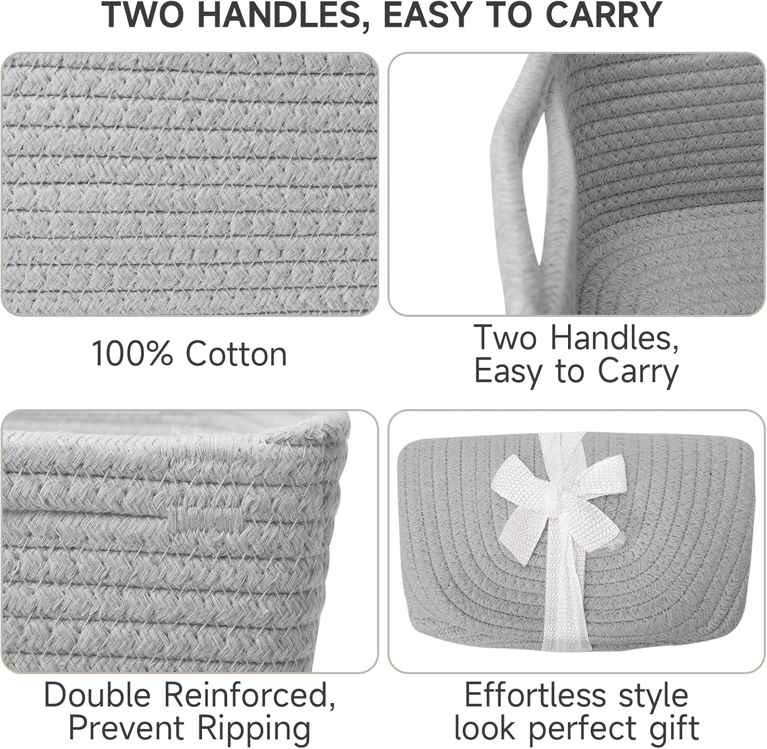 Small Woven Baskets / 11.8"lx7.8"wx5.1"h / Grey / Set of 3