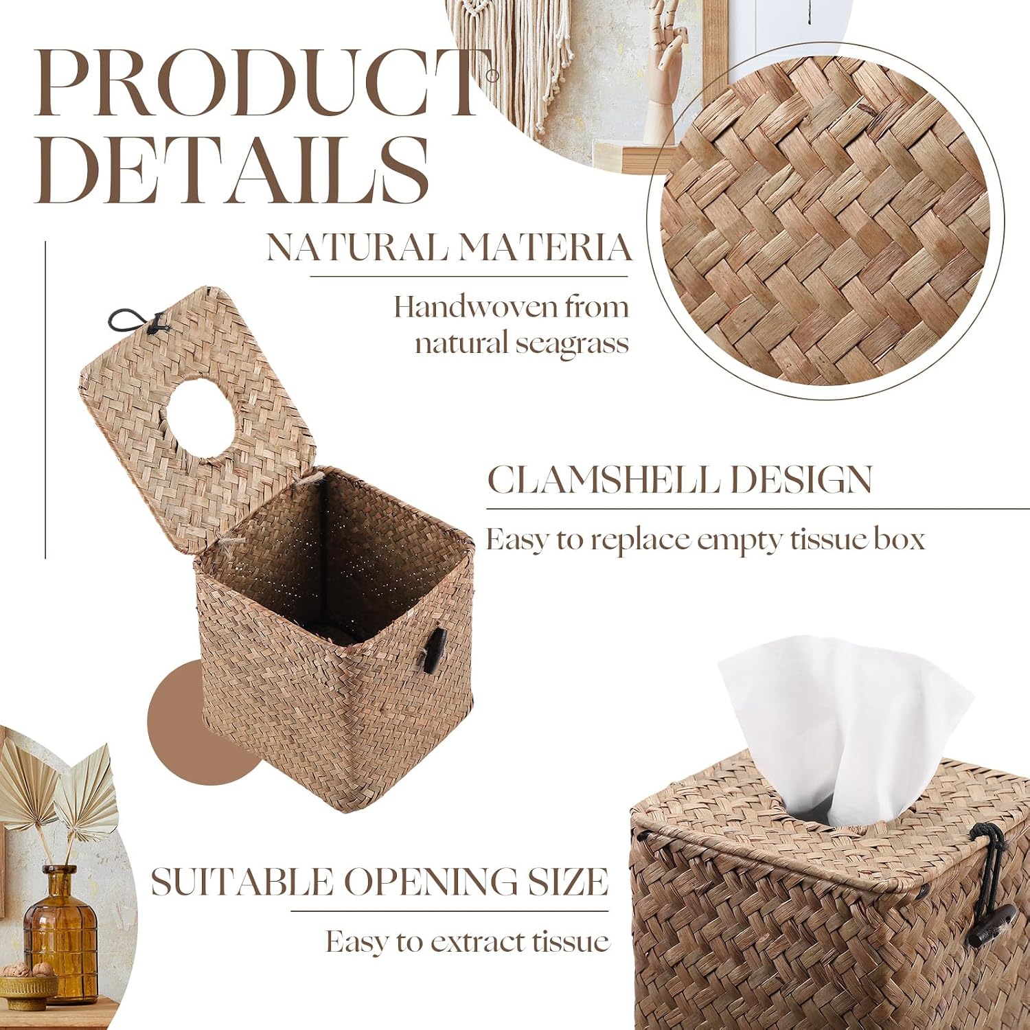 Rattan Tissue Box Cover Square / Set of 4
