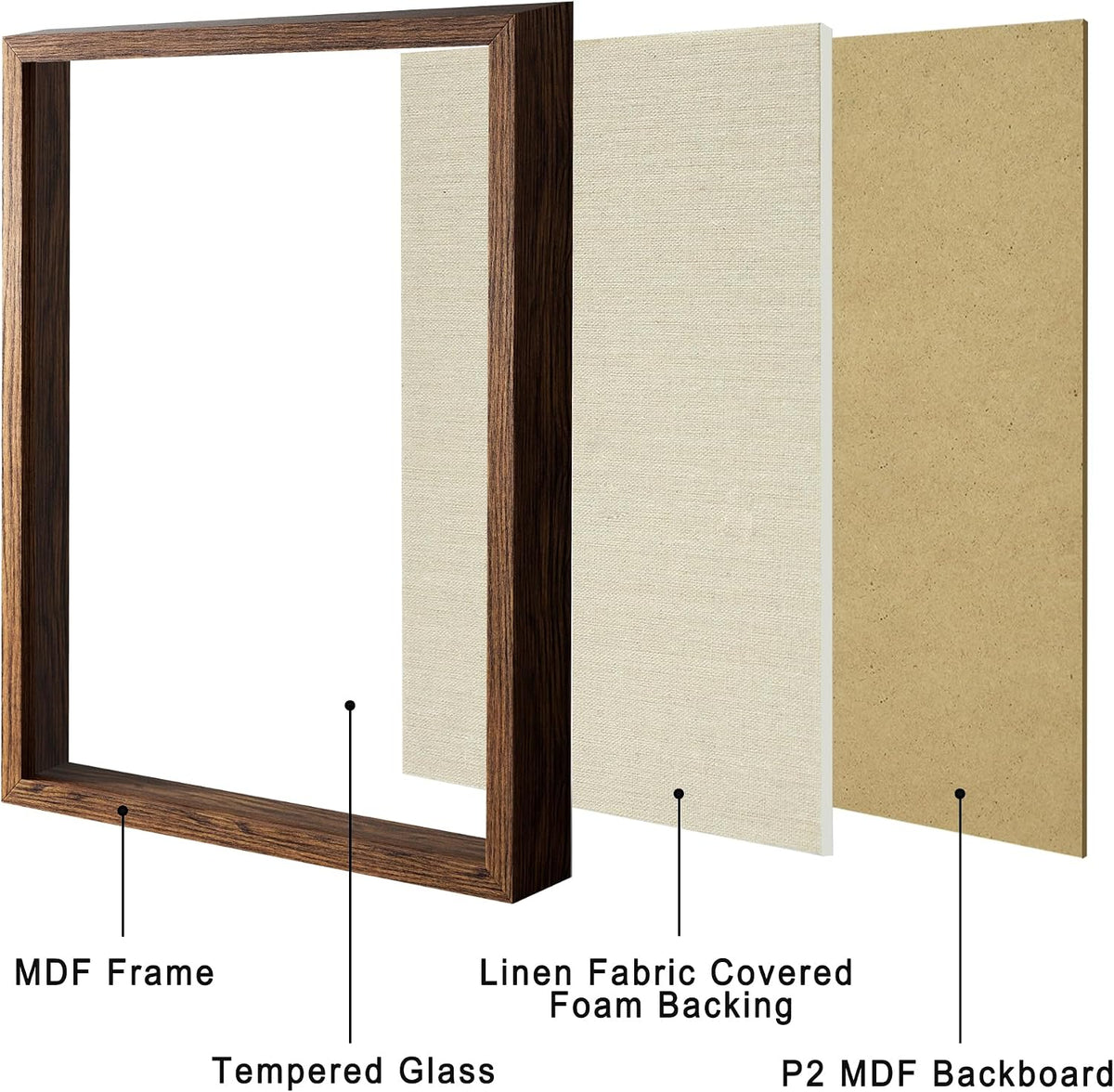 12x16 Large Shadow Box Picture Frame Display Case with Soft Linen Back, Brown Wooden Memory Shadow Box Frame with