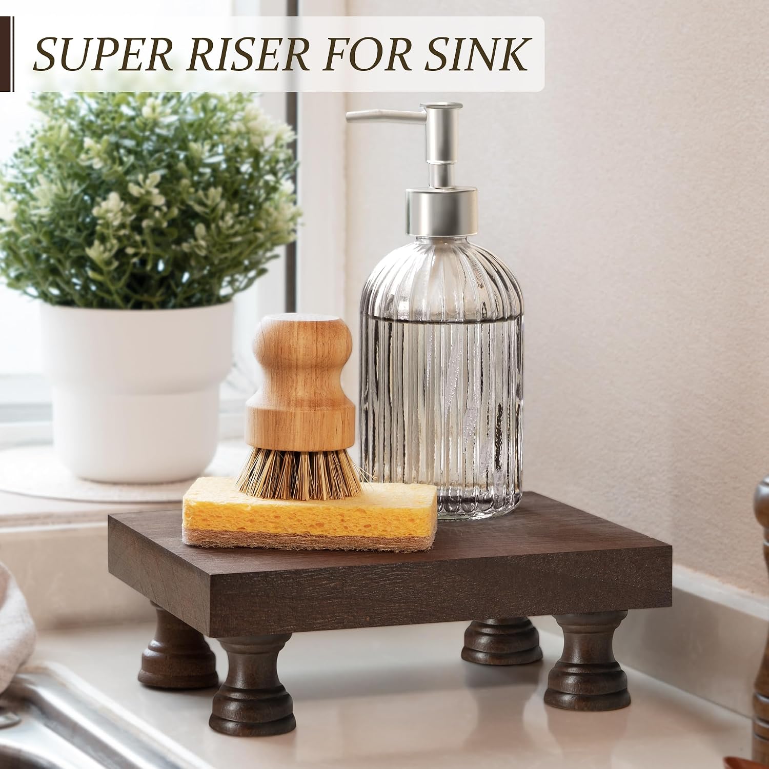 EOSAHR Wood Riser & Display Stand for Bathroom Counter Organizer, Brown | 8.5" Farmhouse Riser, Bathroom Vanity Decor