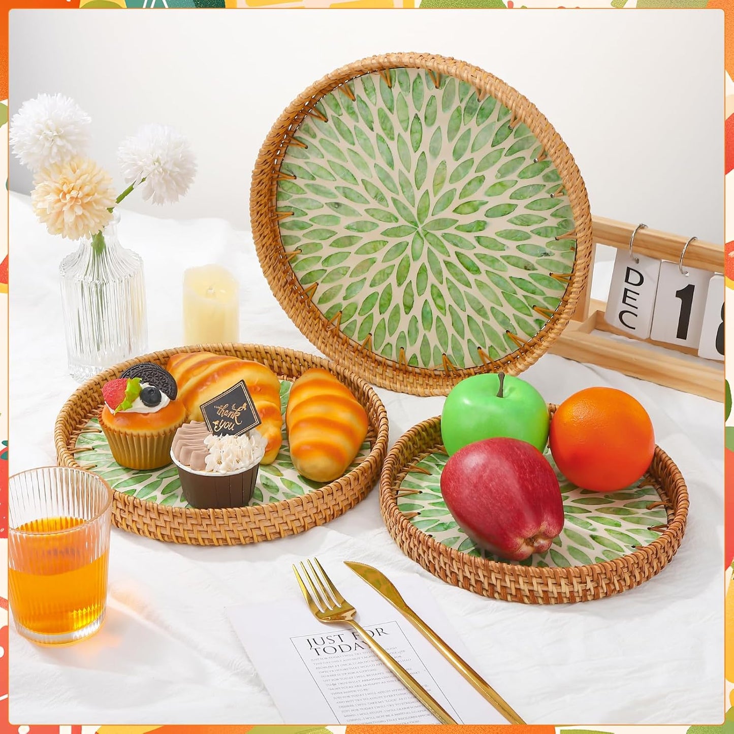 Round Rattan Tray / Set of 3