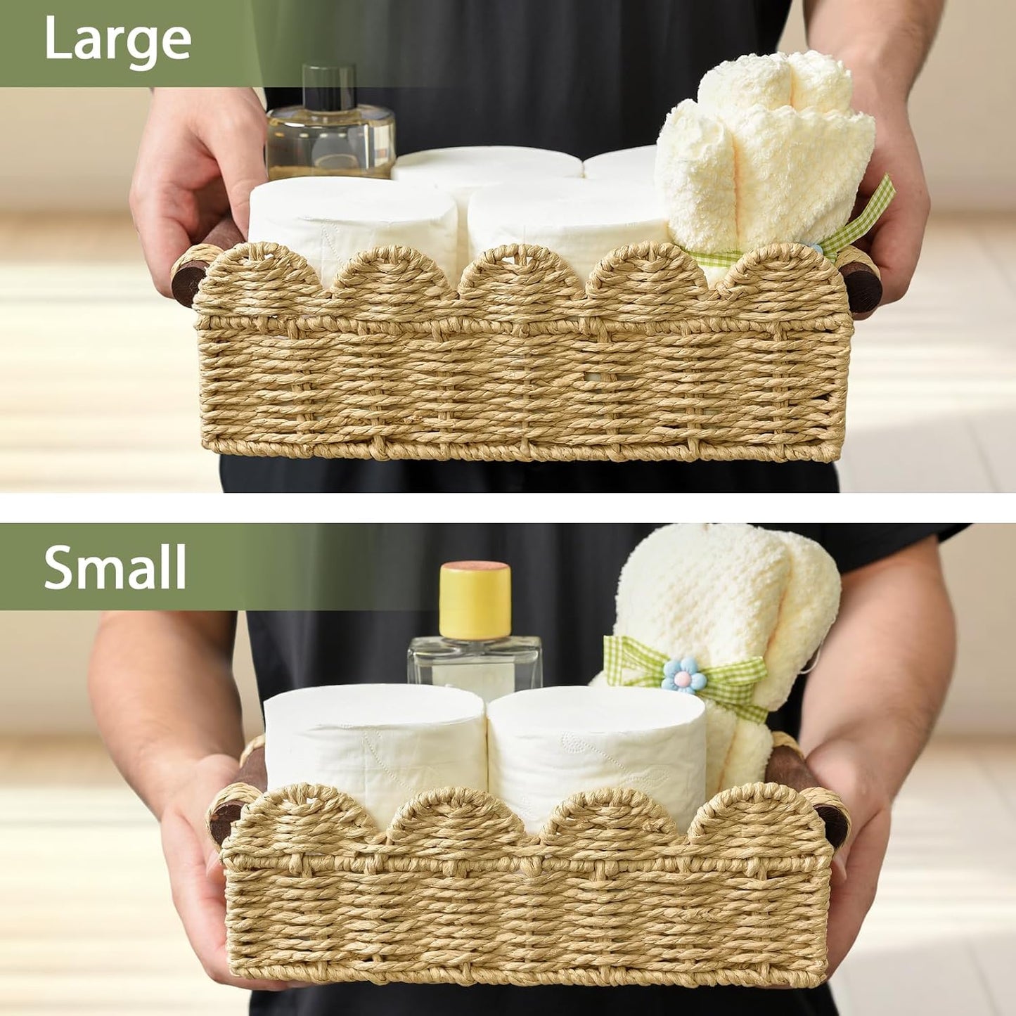 Scalloped Basket / Wicker Basket for Organizing / Beige