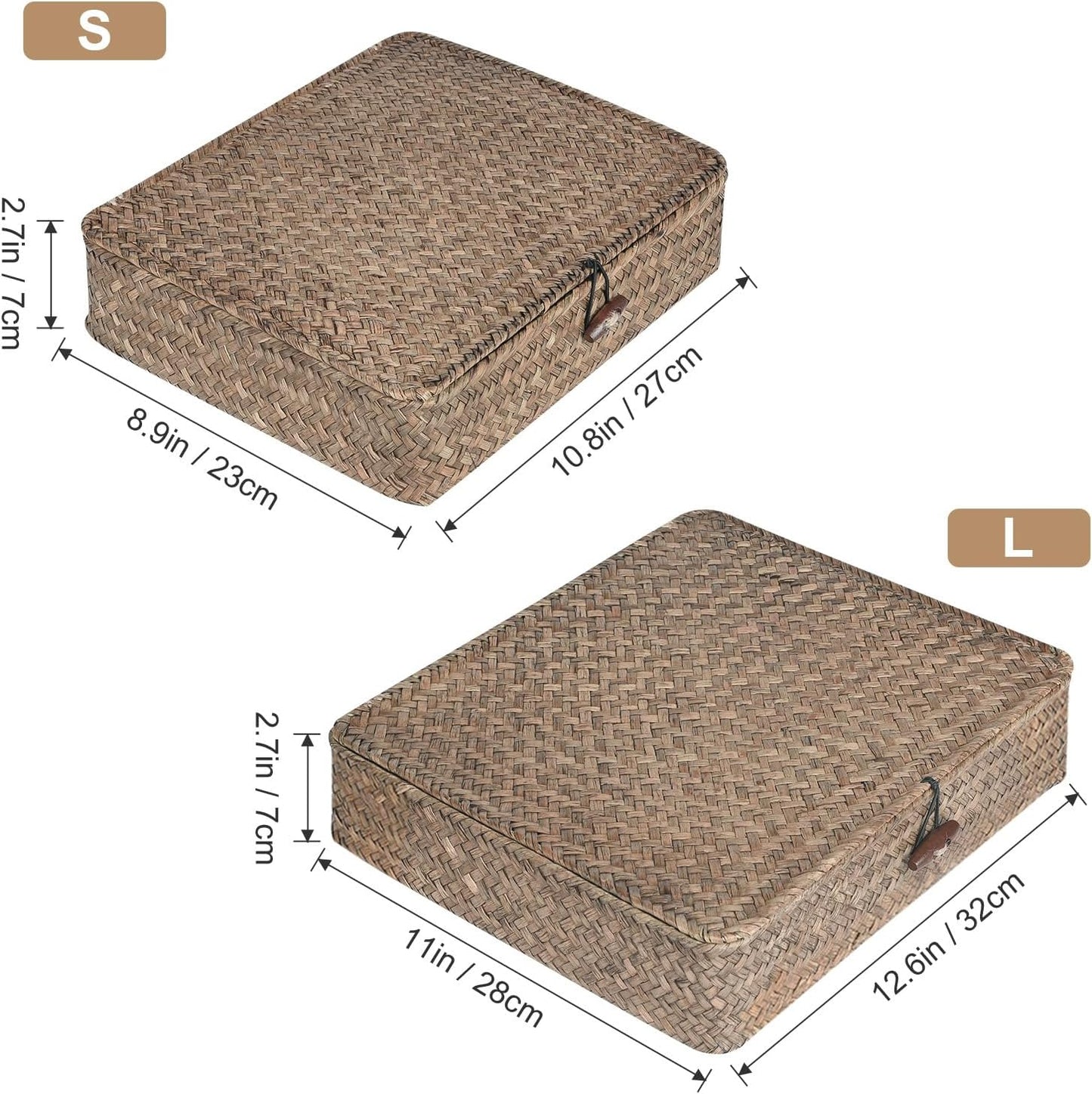 Flat Seagrass Storage Bins / Coffee / Set of 2