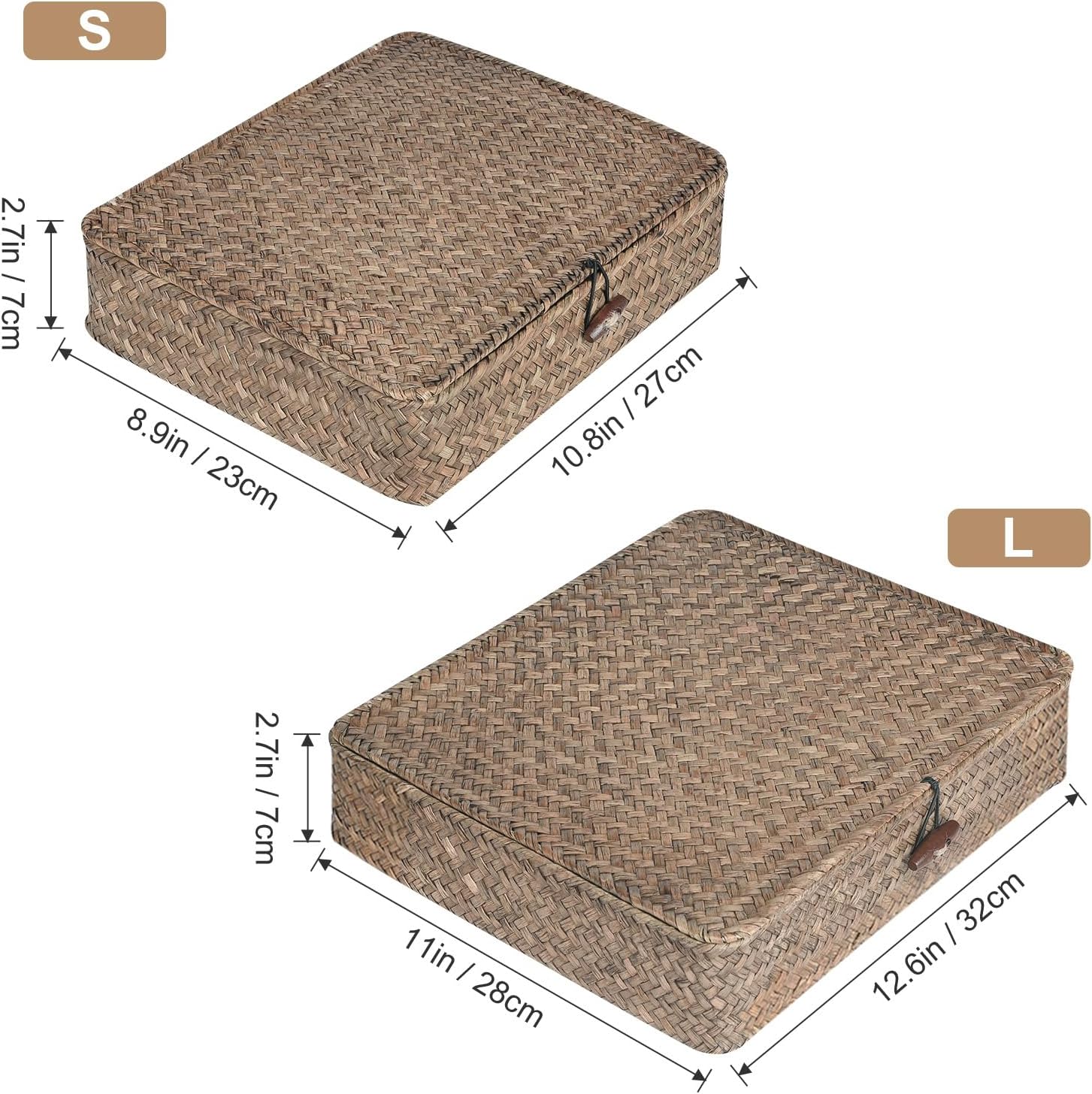Flat Seagrass Storage Bins / Coffee / Set of 2