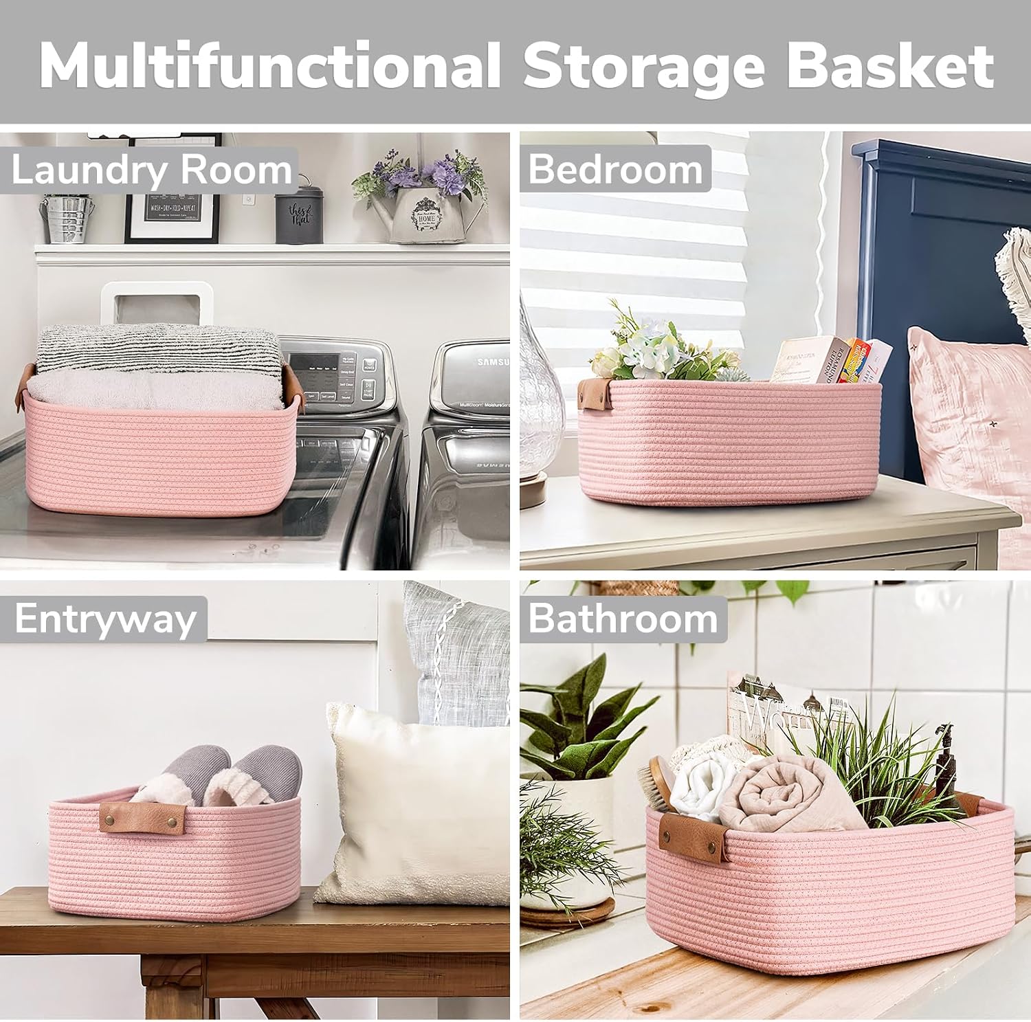 Decorative Woven Baskets / Pink / 14.5 x 13 x 6
