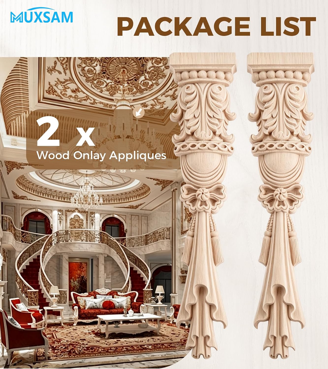 Unpainted Carving Decals Mouldings Trim for Window Door Frame Rome Column / 2-pack / Set of 2