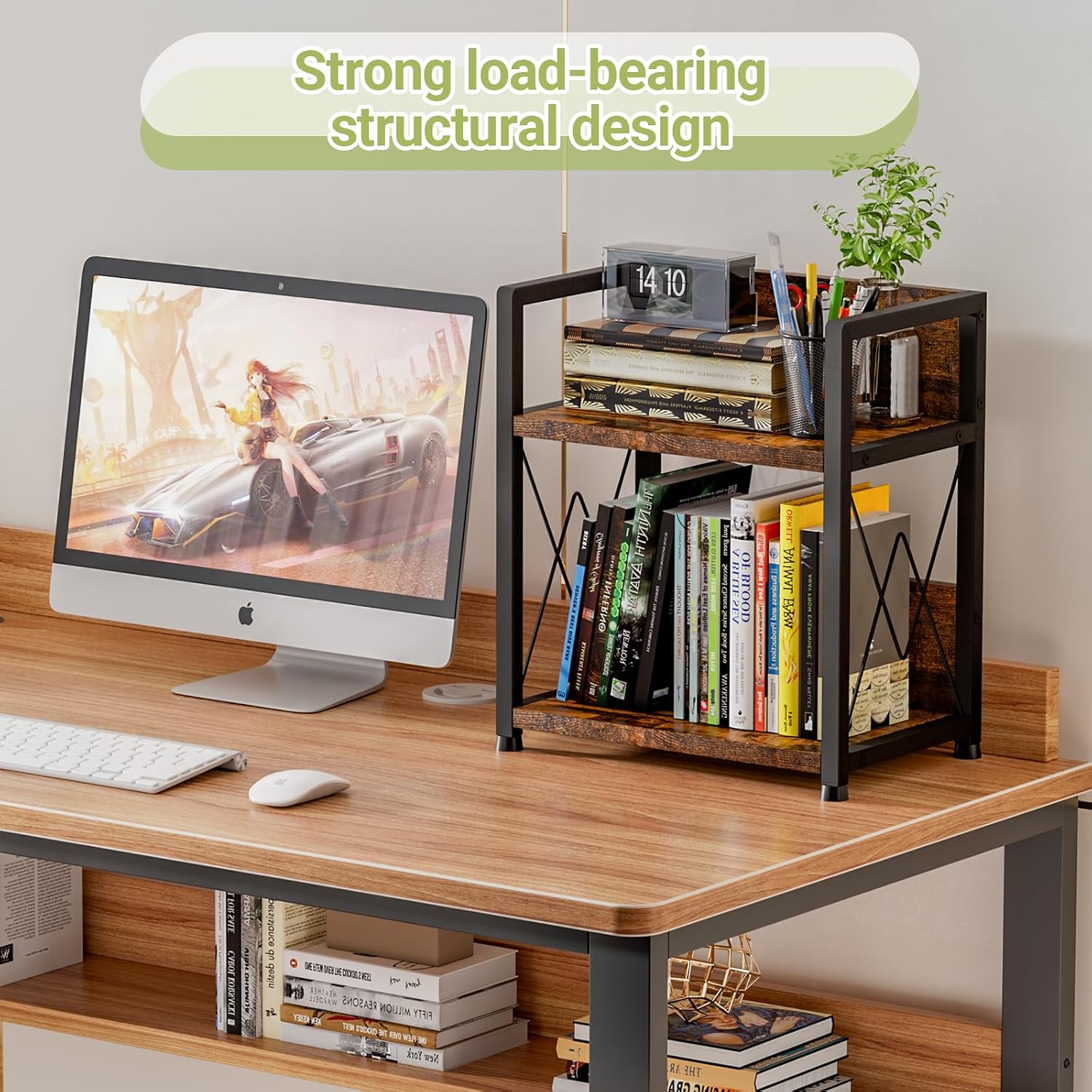 Aduanbang Coffee Bar Accessories Organizer, 2 Tier Wooden Kitchen Counter Shelf, Coffee Organizer Station for