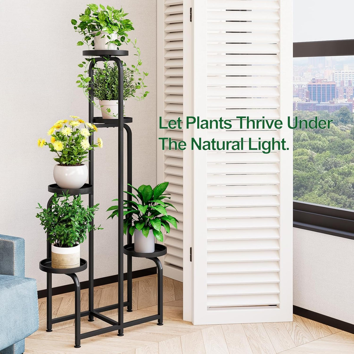 INGIORDAR Plant Stand Indoor Outdoor Corner Tall Plant Shelf 5 Tier Metal | Space-saving Tiered Design Displays