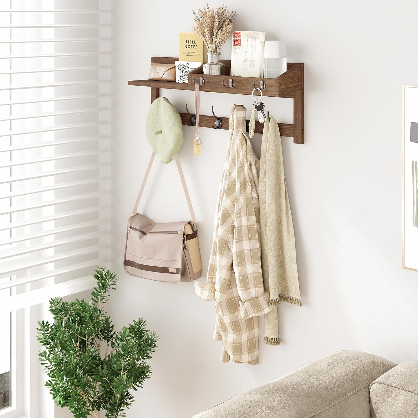 Entryway Wood Coat Hooks / 26.57" L / Brown / 26.57 Inch