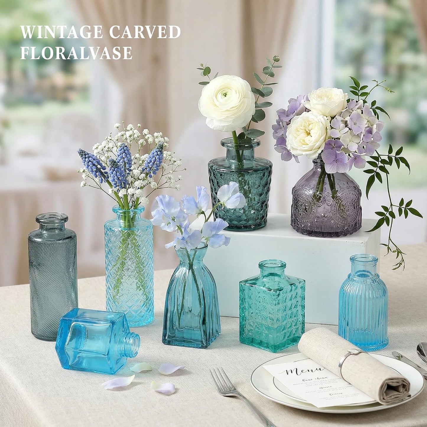 Blue Glass Bud Vases / Blue Series / Set of 30