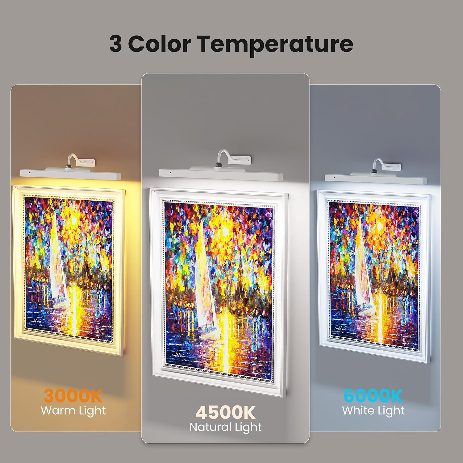 16in White Wireless Picture Frame Lights, 2 Pack 5000mAh Battery Operated Art Lights for Paintings, Dimmable, 13H