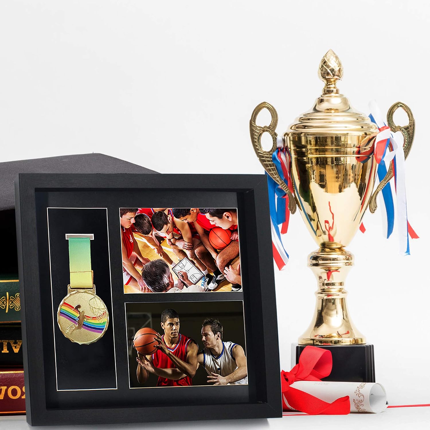 Iheipye Large Medals Display Shadow Box - 6 Medal Display case - Perfect Medal Display for War Military, Runners