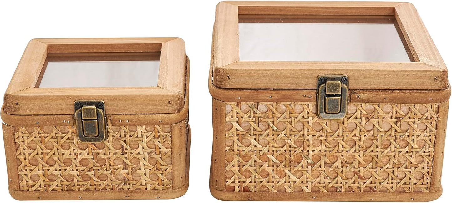 Rattan Handmade Decorative Box Woven Decorative Keepsake Boxes / Brown / 7", 6"W / Set of 2