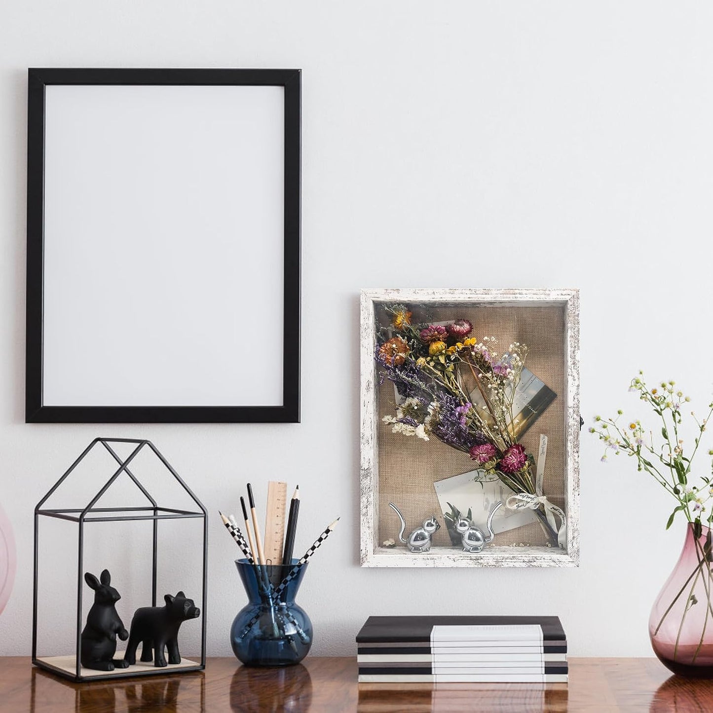 Wedding Shadow Box Frame for Couples 11x14,White | Shadow Box Display Case with Real Glass Window and Metal Lock,Memory