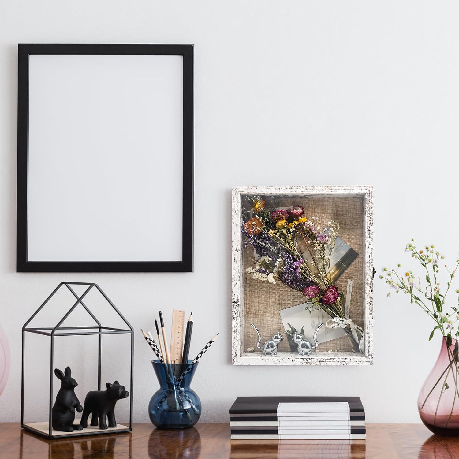 Wedding Shadow Box Frame for Couples 11x14,White | Shadow Box Display Case with Real Glass Window and Metal Lock,Memory