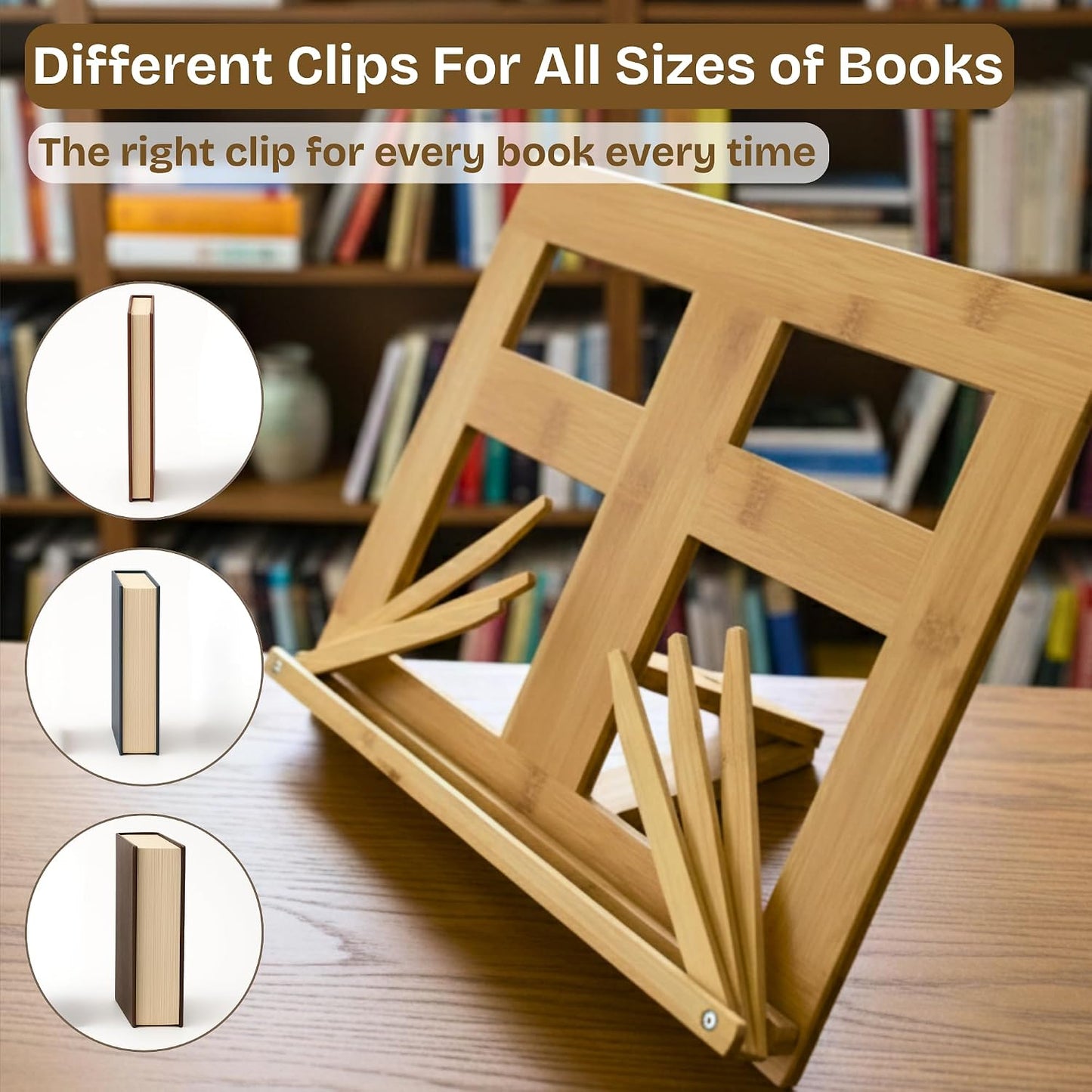 Bamboo Book Stand for Reading Hands Free