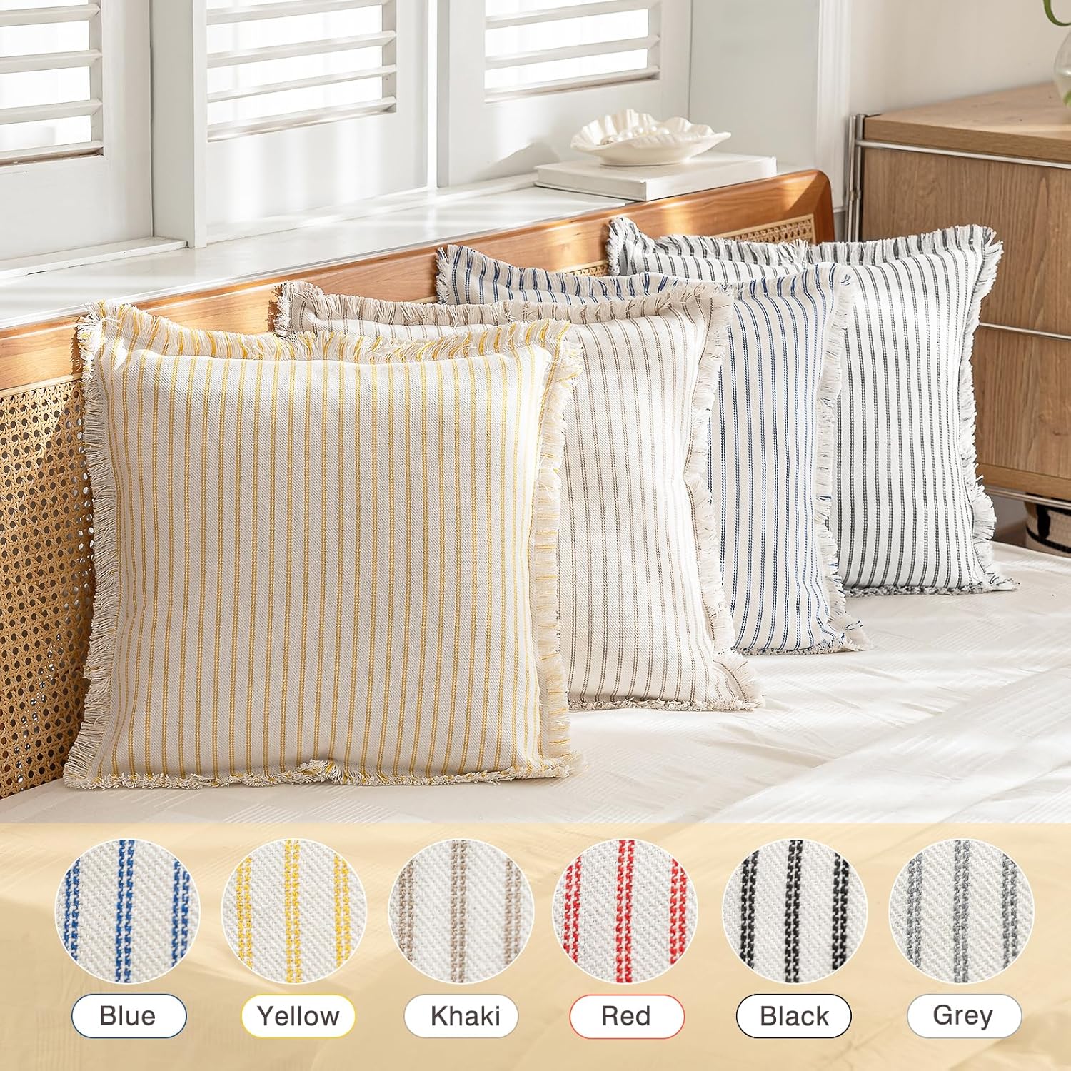 Throw Pillow Covers Striped Fringe Pillow Cover Farmhouse Cushion Covers / Grey / 24 x 24 / Set of 2