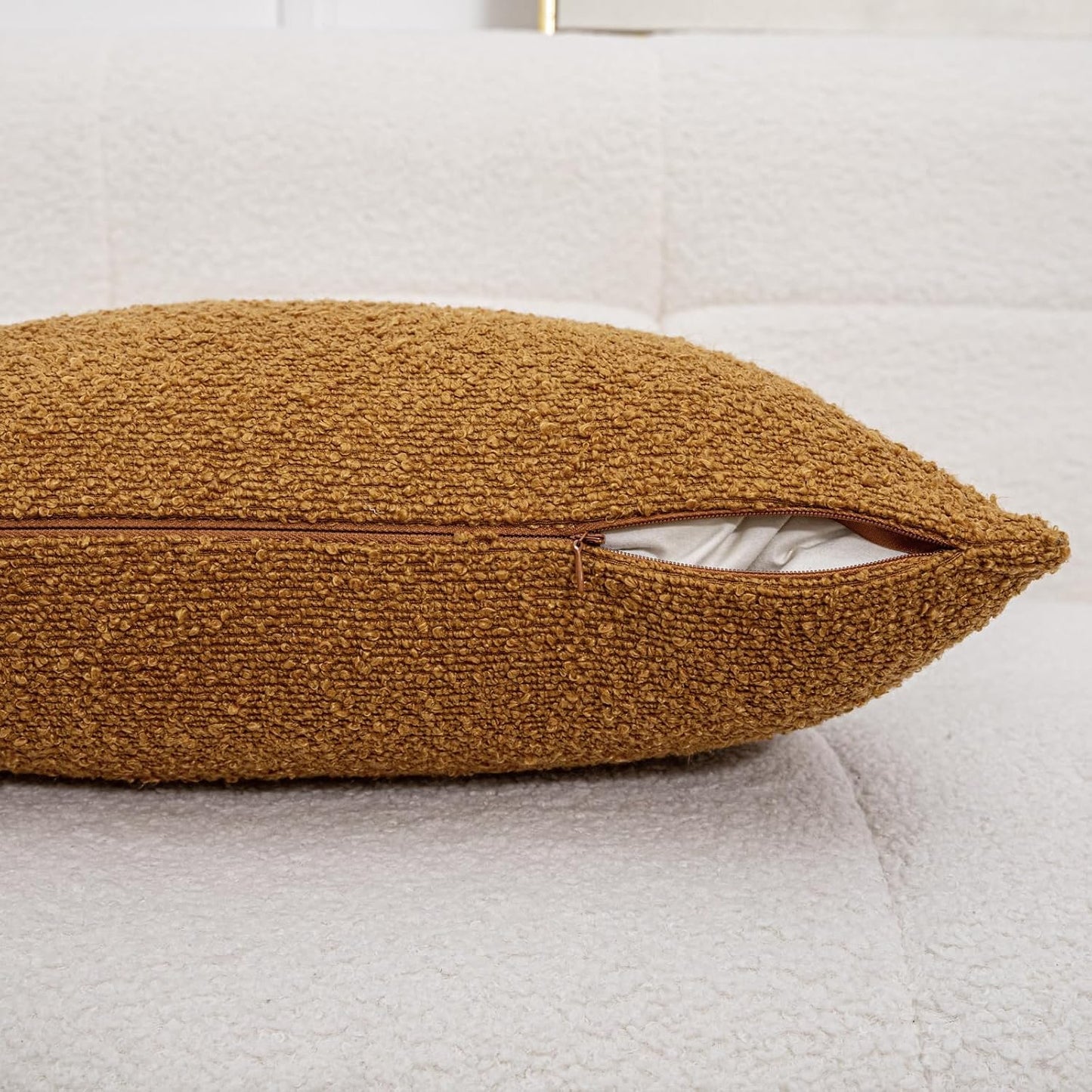 Decorative Textured Boucle Pillow Covers Modern / 18 x 18 / Cream/khaki/orange Brown / Set of 2
