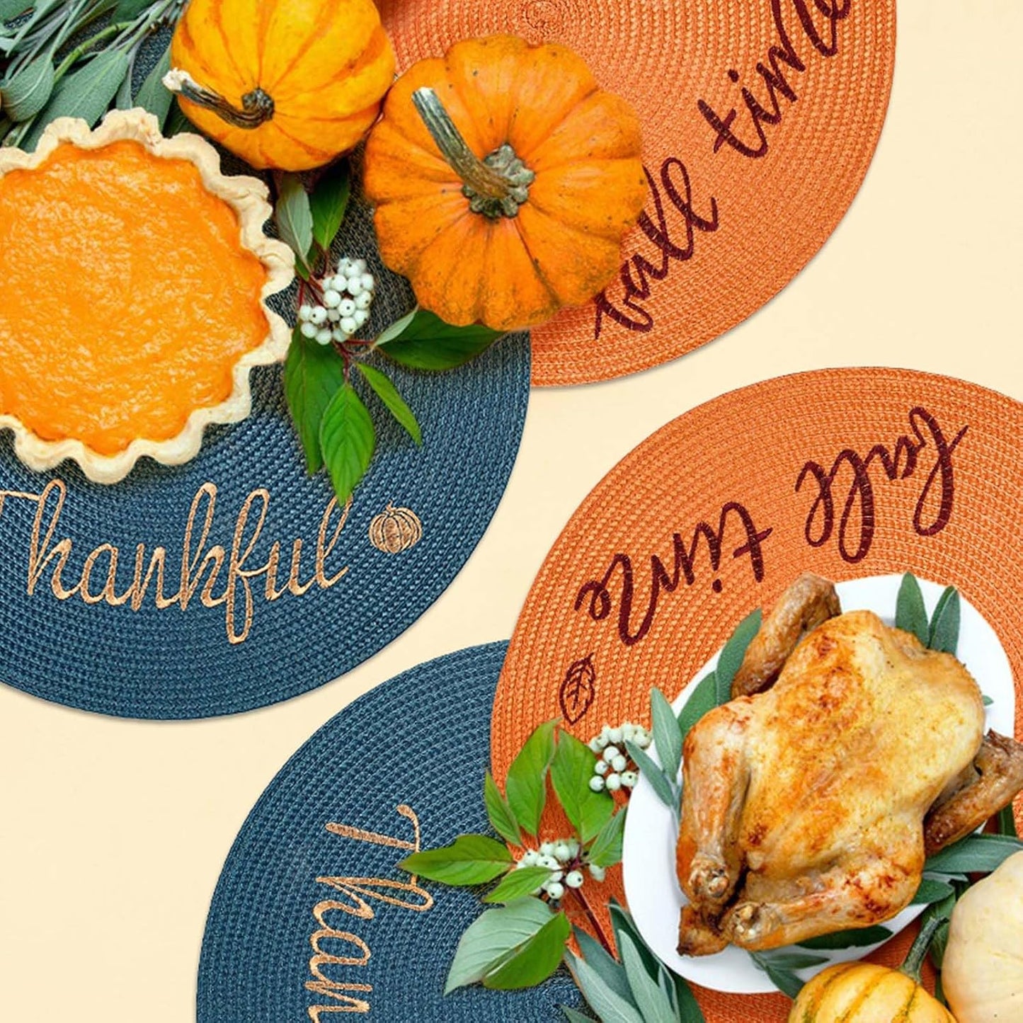 FunWheat Round Placemats Set of 6 Table Mats for Thanksgiving Tables Washable Non-Slip Place mats 15 Inch for