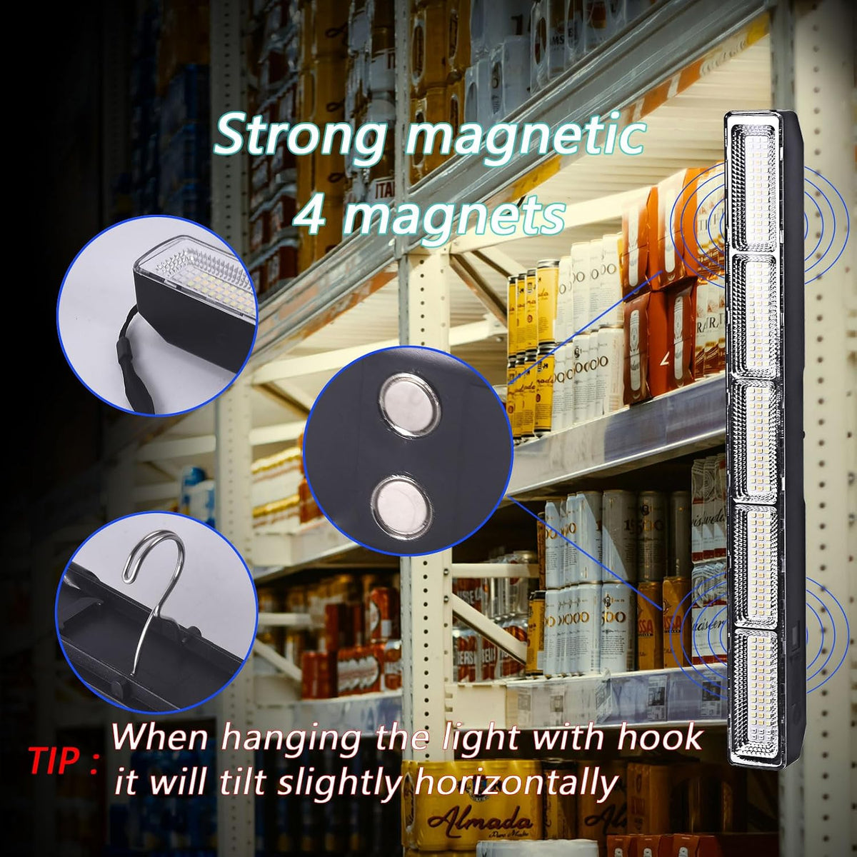 Magnetic Led Light Bar 8000mah 16.14in Super Bright,Reachageable Utility Work Light Tube Use for Car