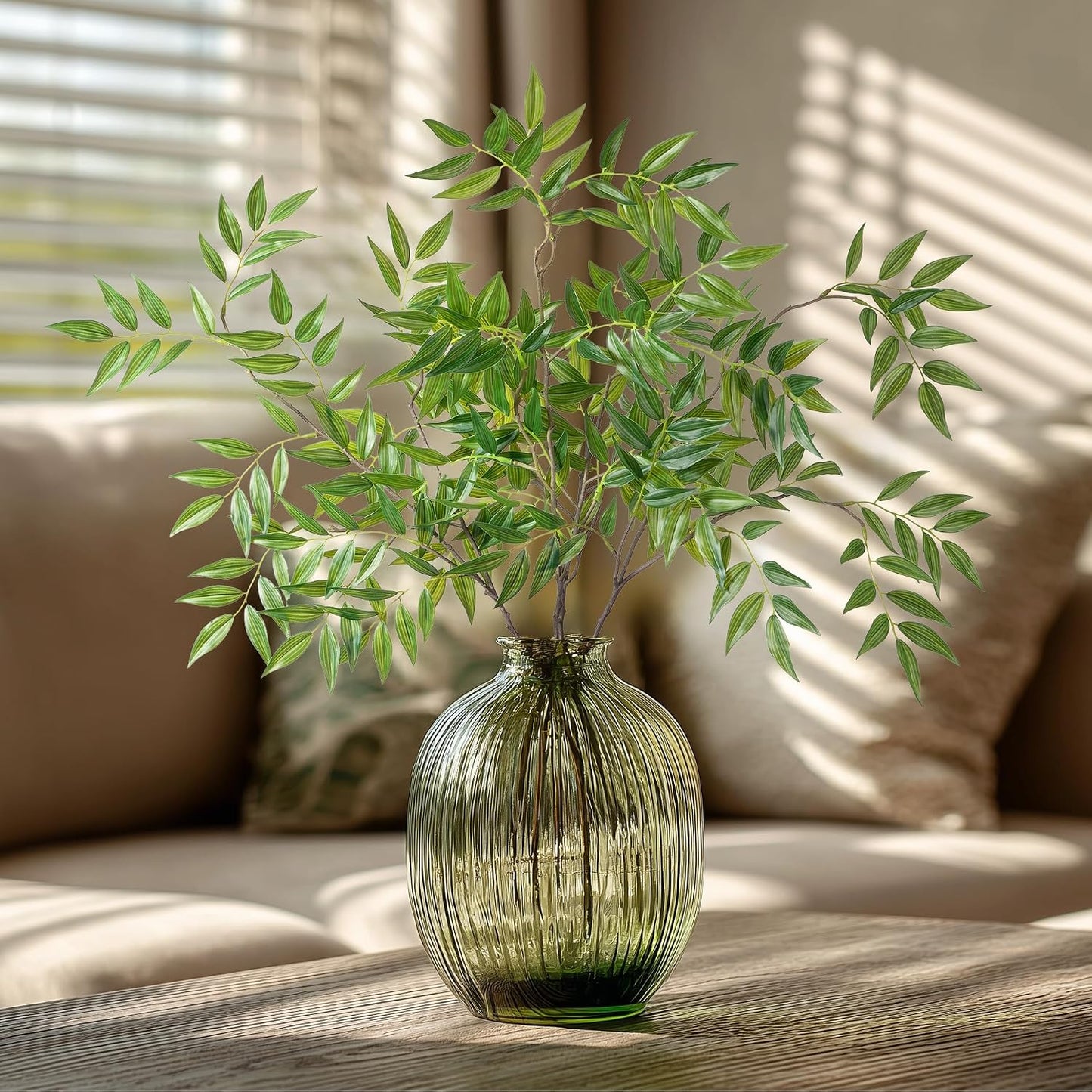 Fake Plants Faux Bamboo Leaves Stems Artificial Greenery Stems Artificial / Green-zyj4 / 32.3 Inch