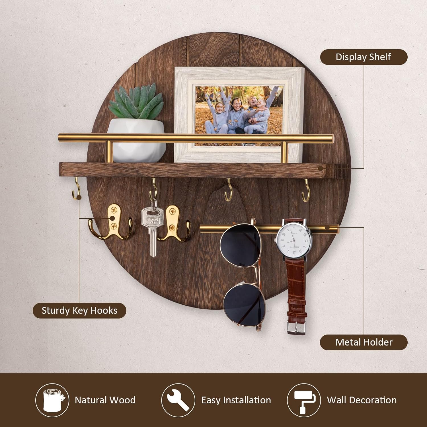Rustic Mail Organizer / Brown&gold / 11.8 Inch