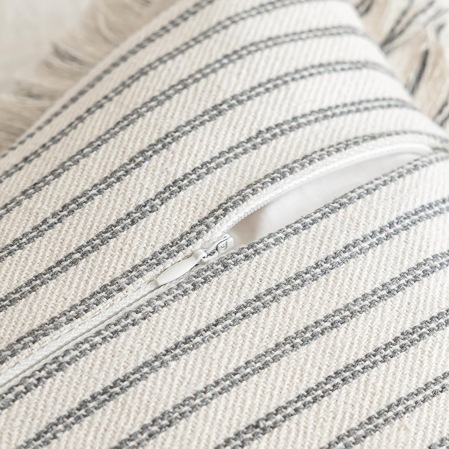 Throw Pillow Covers Striped Fringe Pillow Cover Farmhouse Cushion Covers / Grey / 24 x 24 / Set of 2