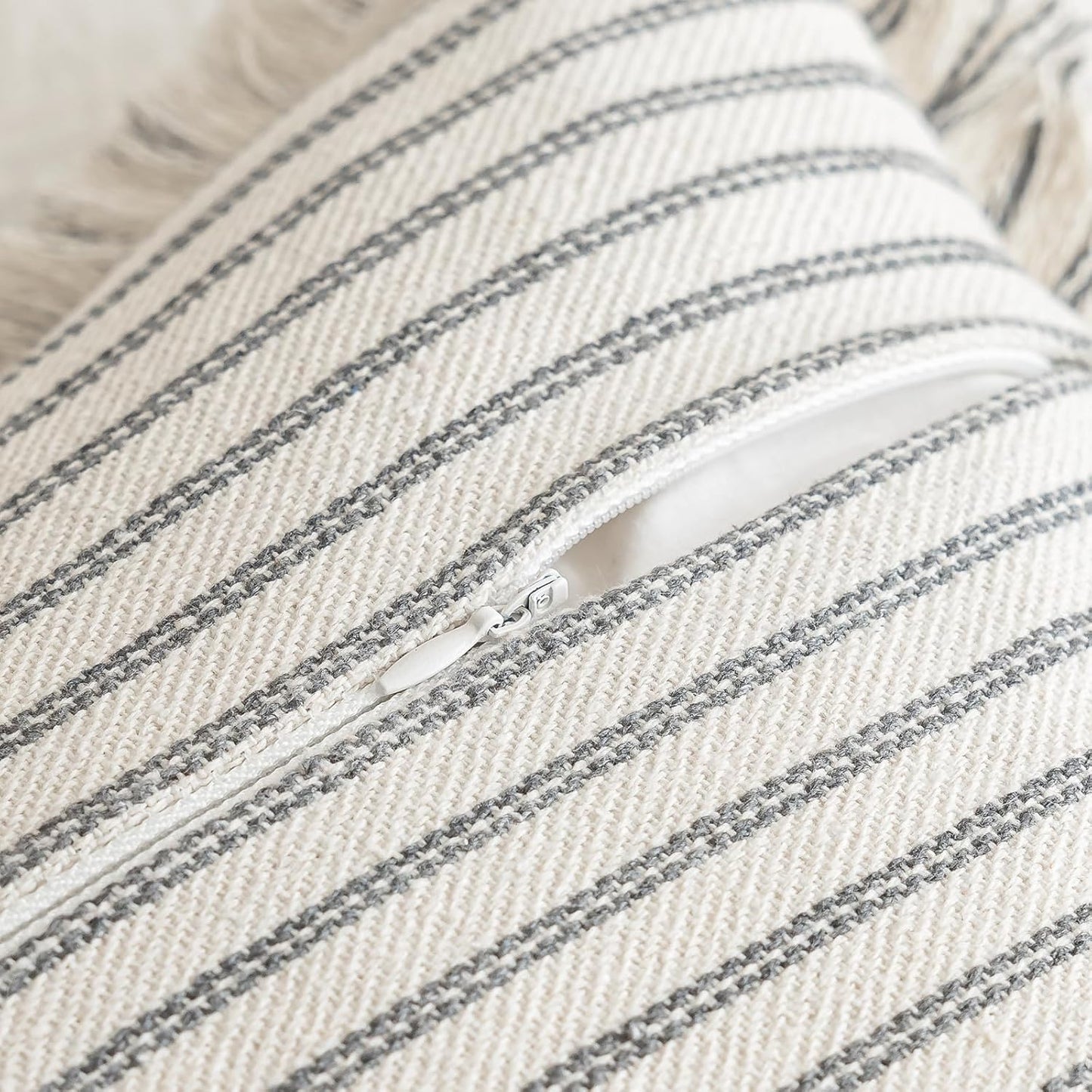 Throw Pillow Covers Striped Fringe Pillow Cover Farmhouse Cushion Covers / Grey / 20 x 20 / Set of 2