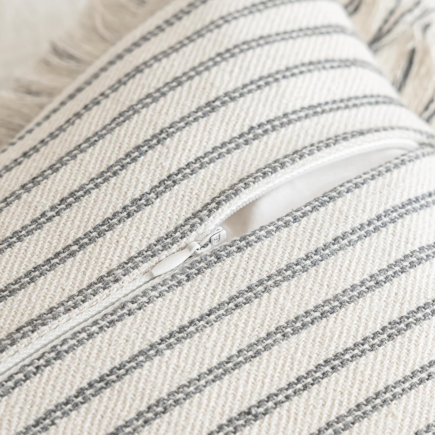 Throw Pillow Covers Striped Fringe Pillow Cover Farmhouse Cushion Covers / Grey / 20 x 20 / Set of 2