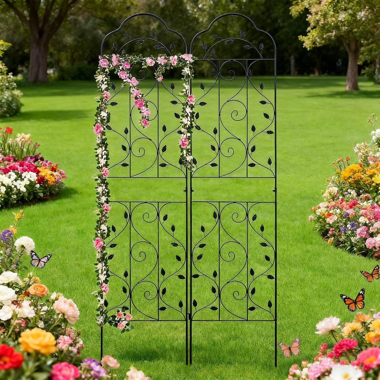 hogardeck Metal 84 * 19 Garden Trellis 2-Packs for Climbing Plants Flowers Vegetables Planting Arched Outdoor