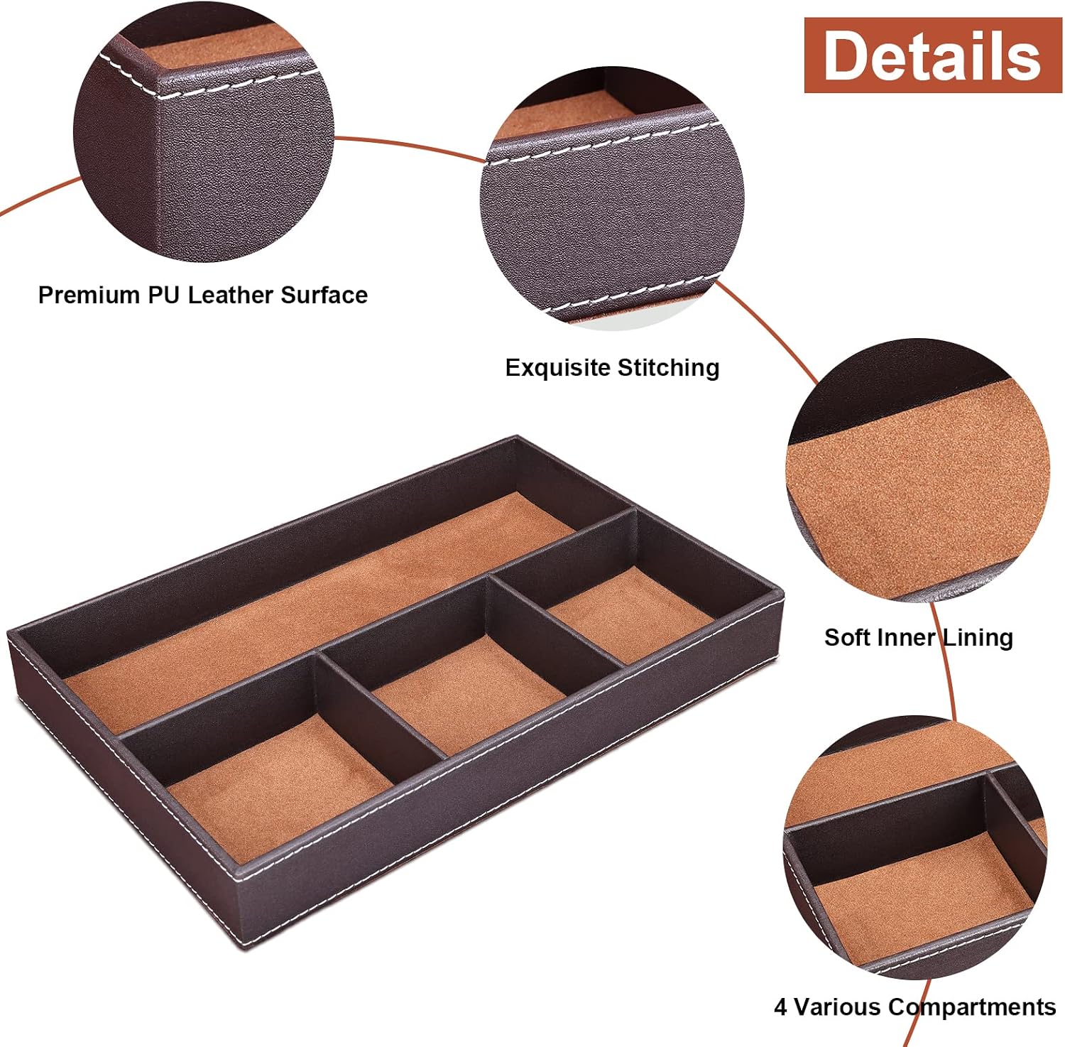 Faux Leather Valet Tray for Men / Brown
