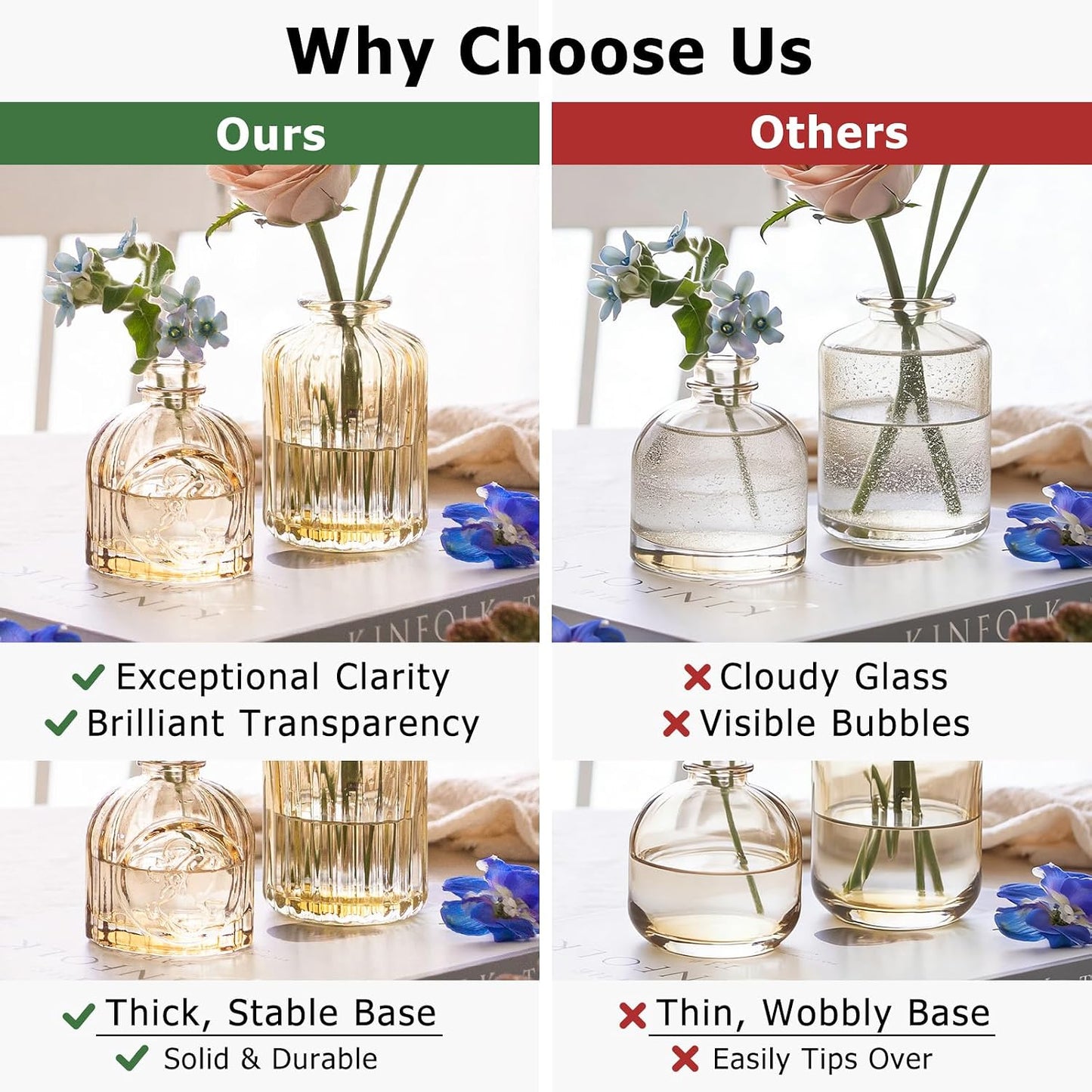 Glass Bud Vase Set / Goldamber / Set of 16