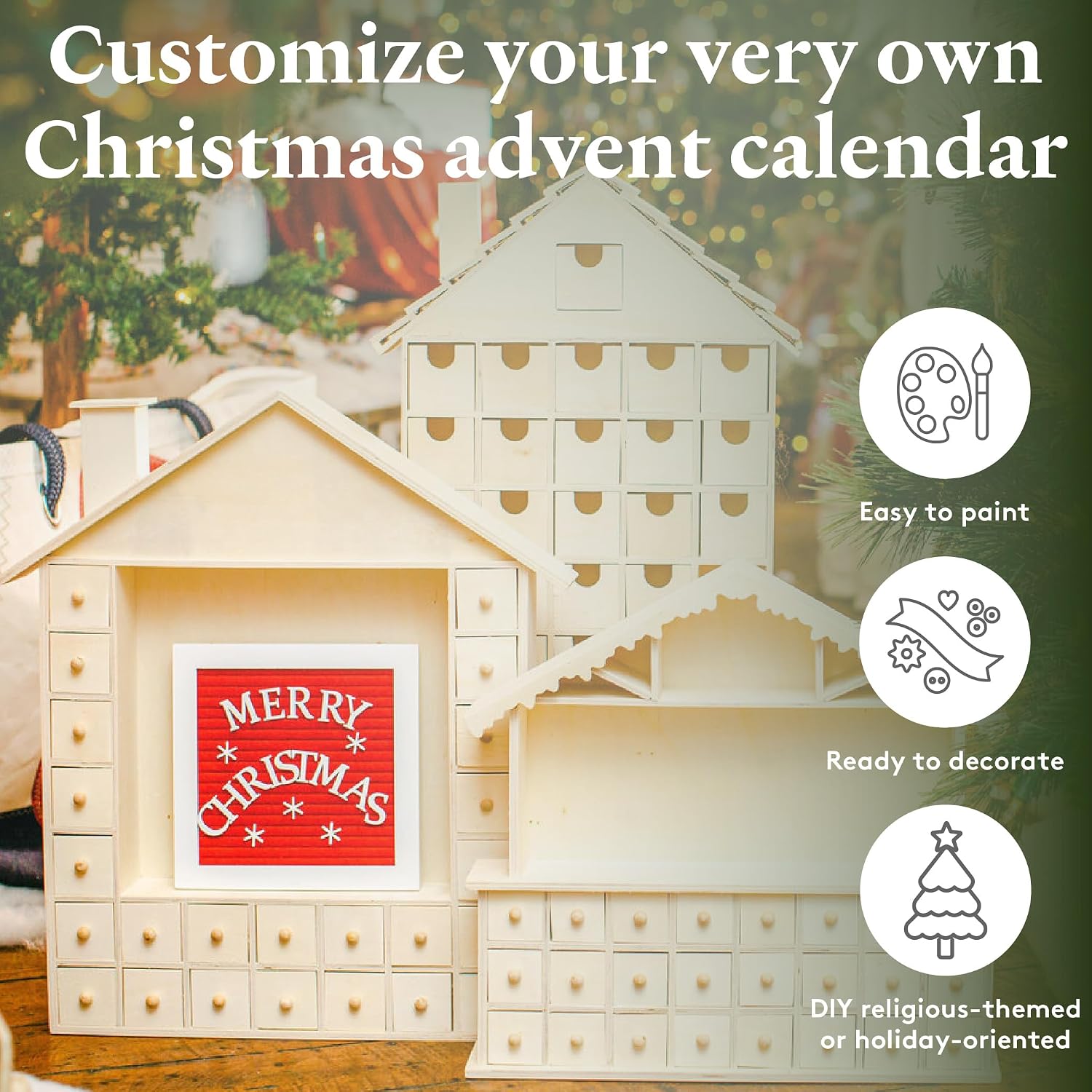 Advent Calendar 2024, Wooden Advent Calendars, Shadow Box 13 Inch x 13 Inch, Pack of 1 Christmas Advent Calendar 2024