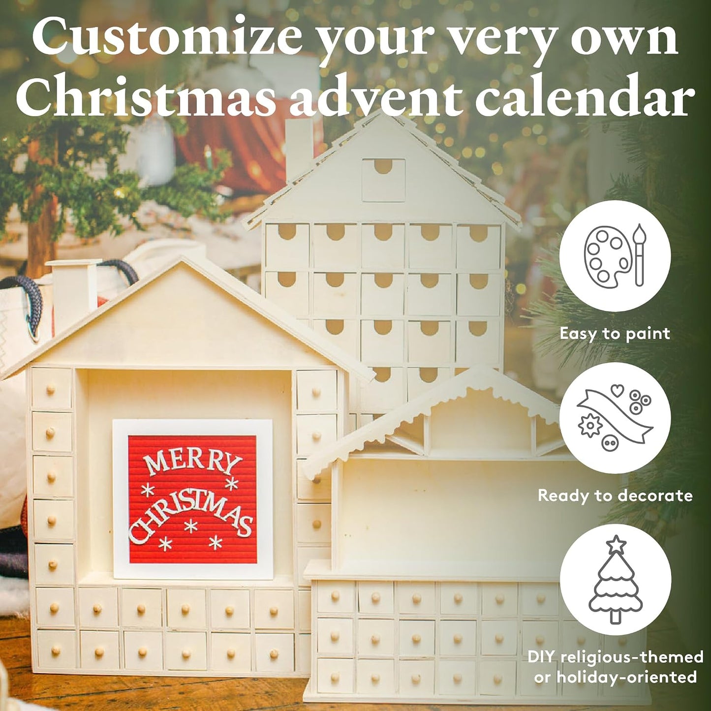 Advent Calendar 2024, Wooden Advent Calendars, Shadow Box 13 Inch x 13 Inch, Pack of 2 Christmas Advent Calendar 2024