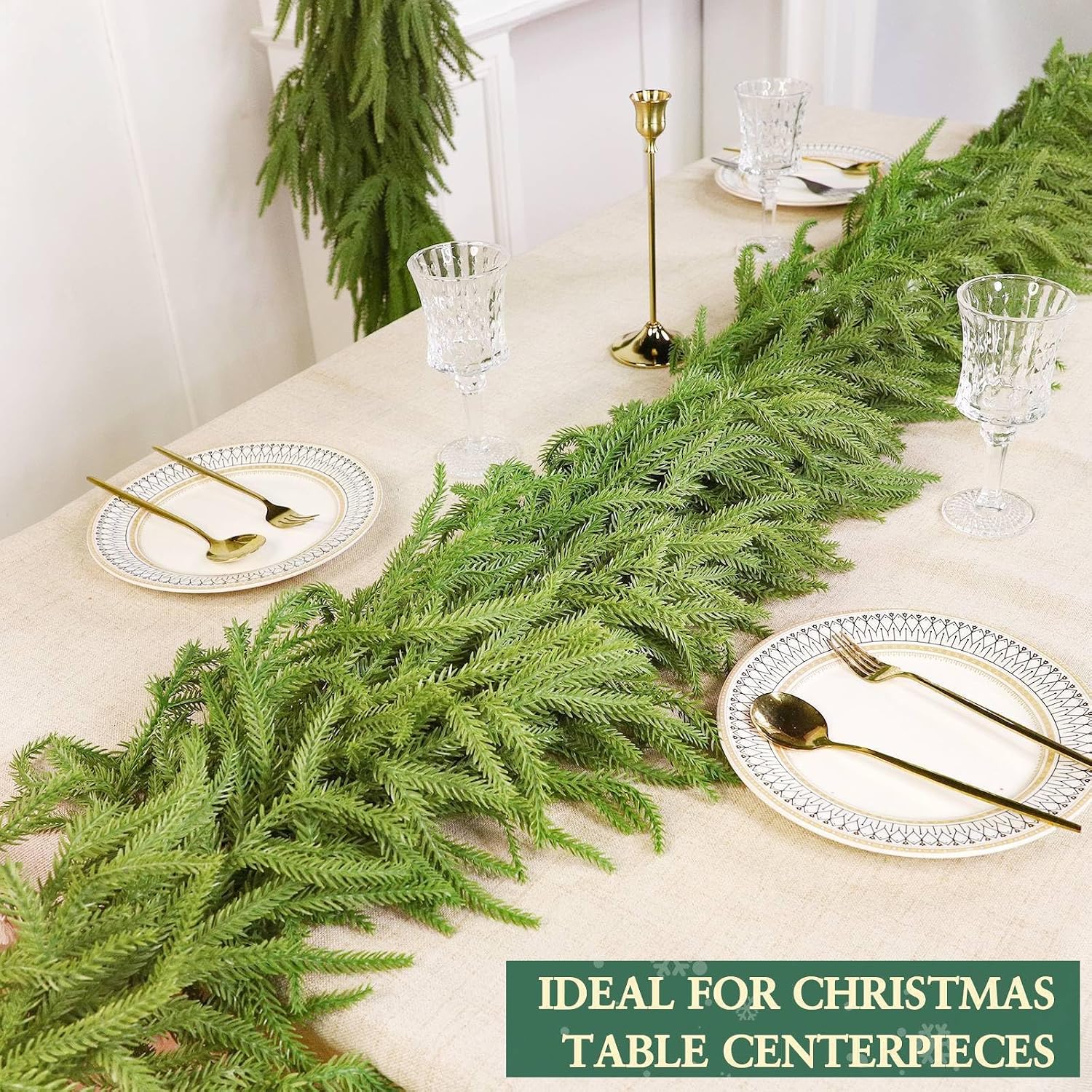 Thicker -9 Ft by 12 Inch Real Touch Christmas Norfolk Pine Garland Realistic, Artificial Christmas Garland with 180