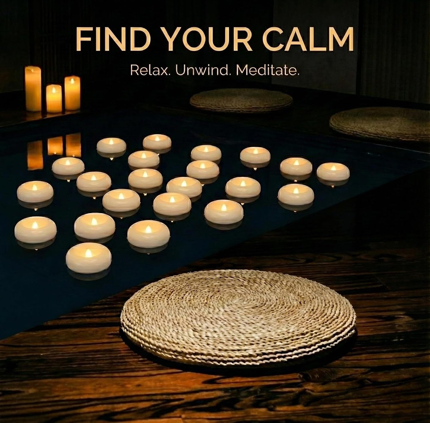 24 Pack Waterproof Flameless Floating Candles, 200-Hour Battery Operated 2.2" LED Tea Lights, Water-Activated