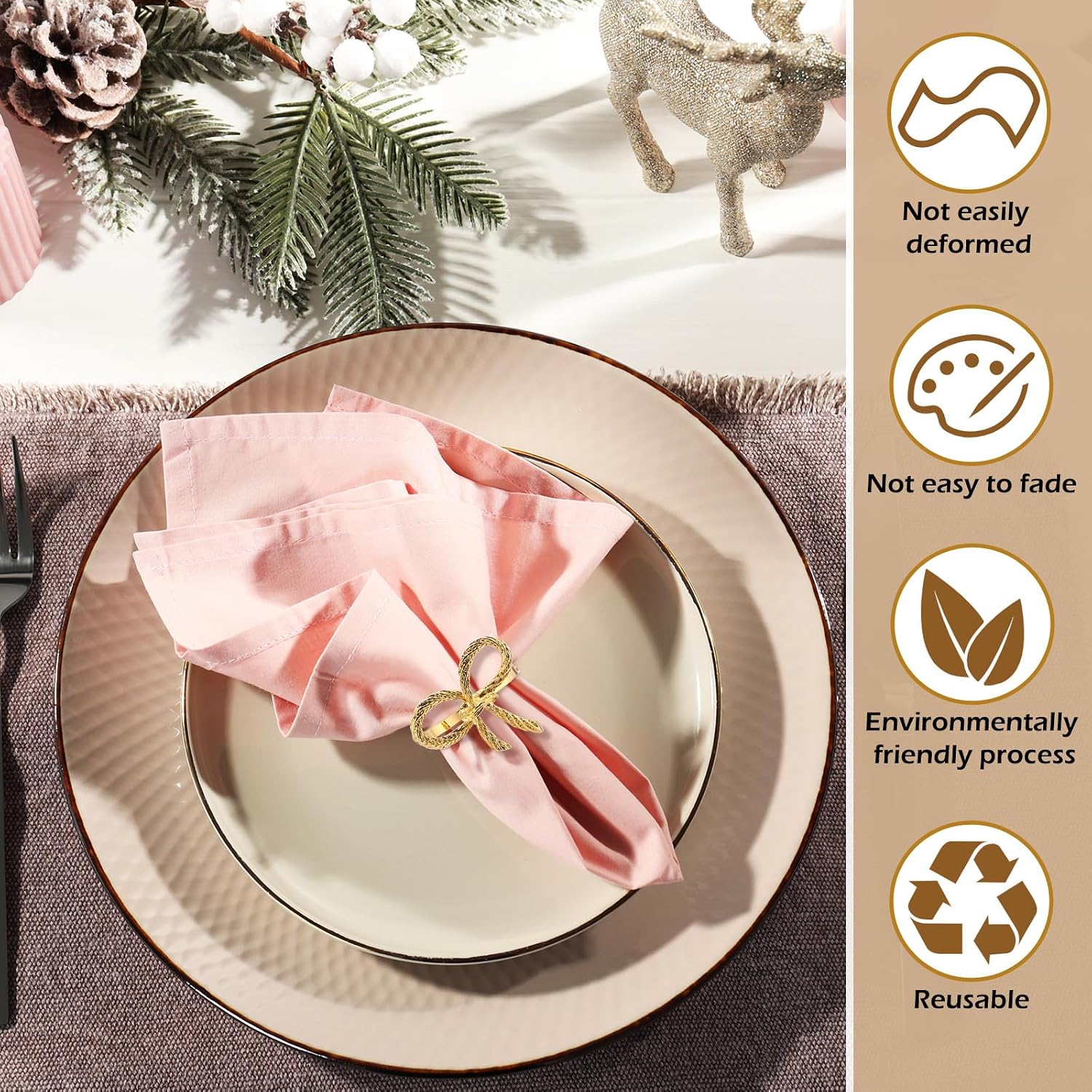 50 Pcs Gold Napkin Rings Metal Napkin Holders Rings Bulk for Dining Anniversary Wedding Dinner Birthday Holiday Party
