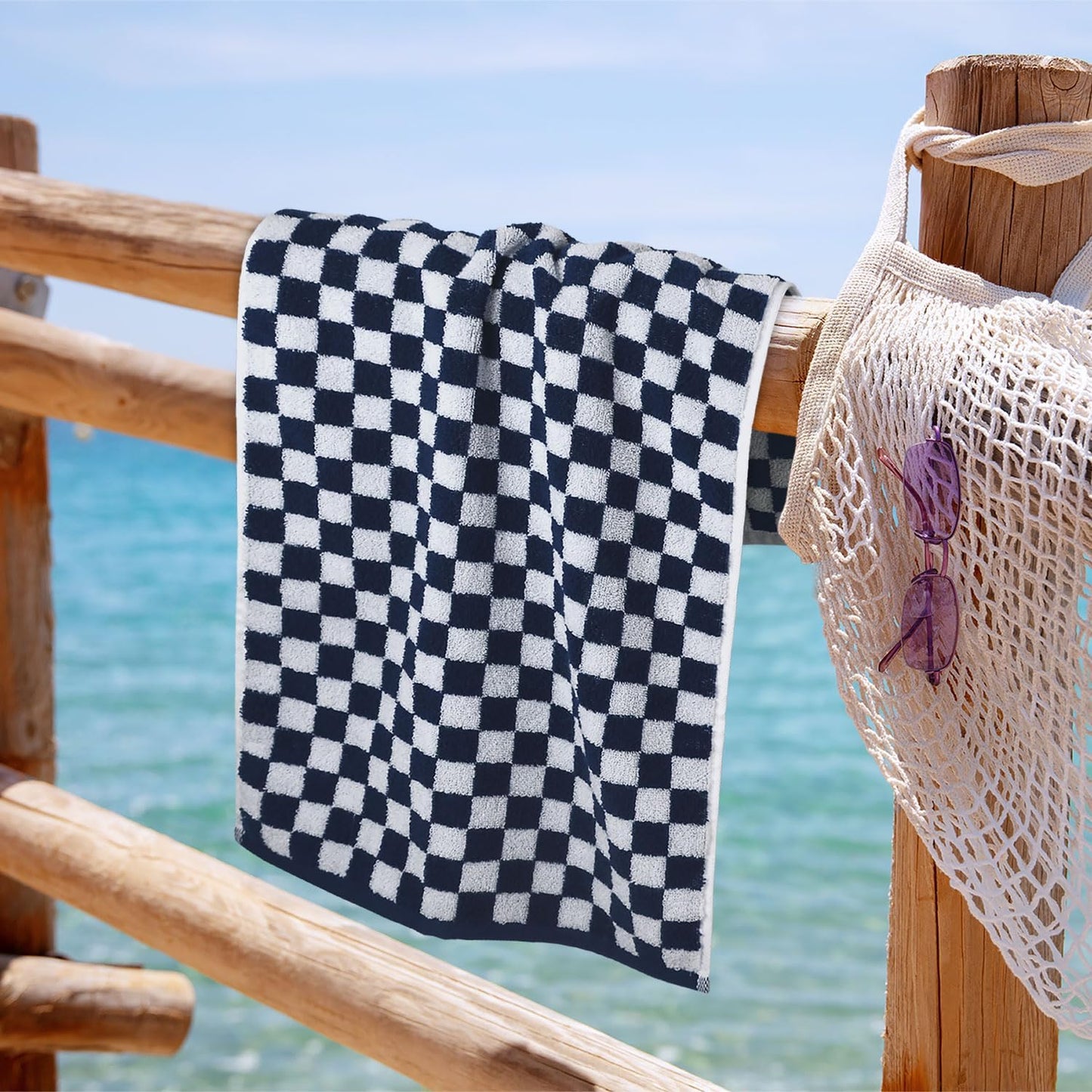 Navy Blue Hand Towels 4 Pack, Cotton Decorative Bathroom Hand Towel | Checkered Kitchen Decor, 13" x 29"
