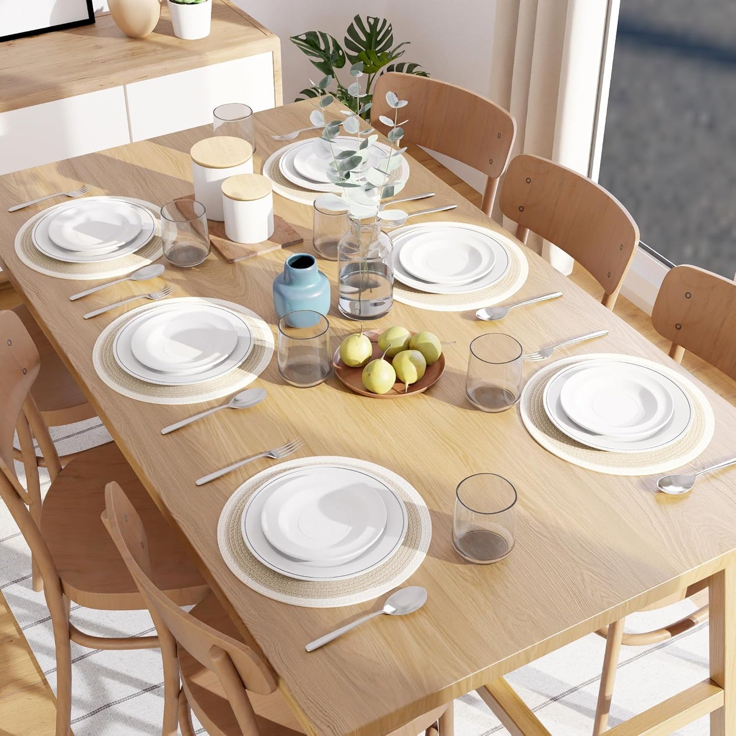Encasa XO Placemats, Round Cotton Dining Table Mats 13" | Beige & Off White, Handcrafted Ribbed Texture | Heat