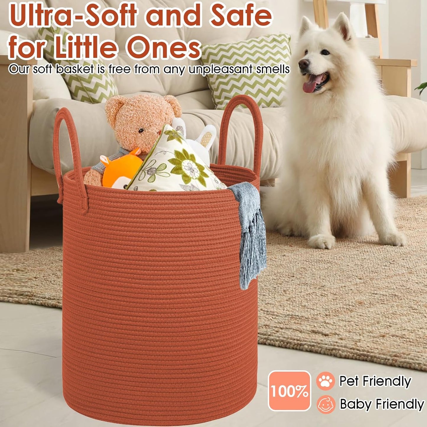Blanket Basket / Cotton Rope Laundry Basket / Brick Red / 100L