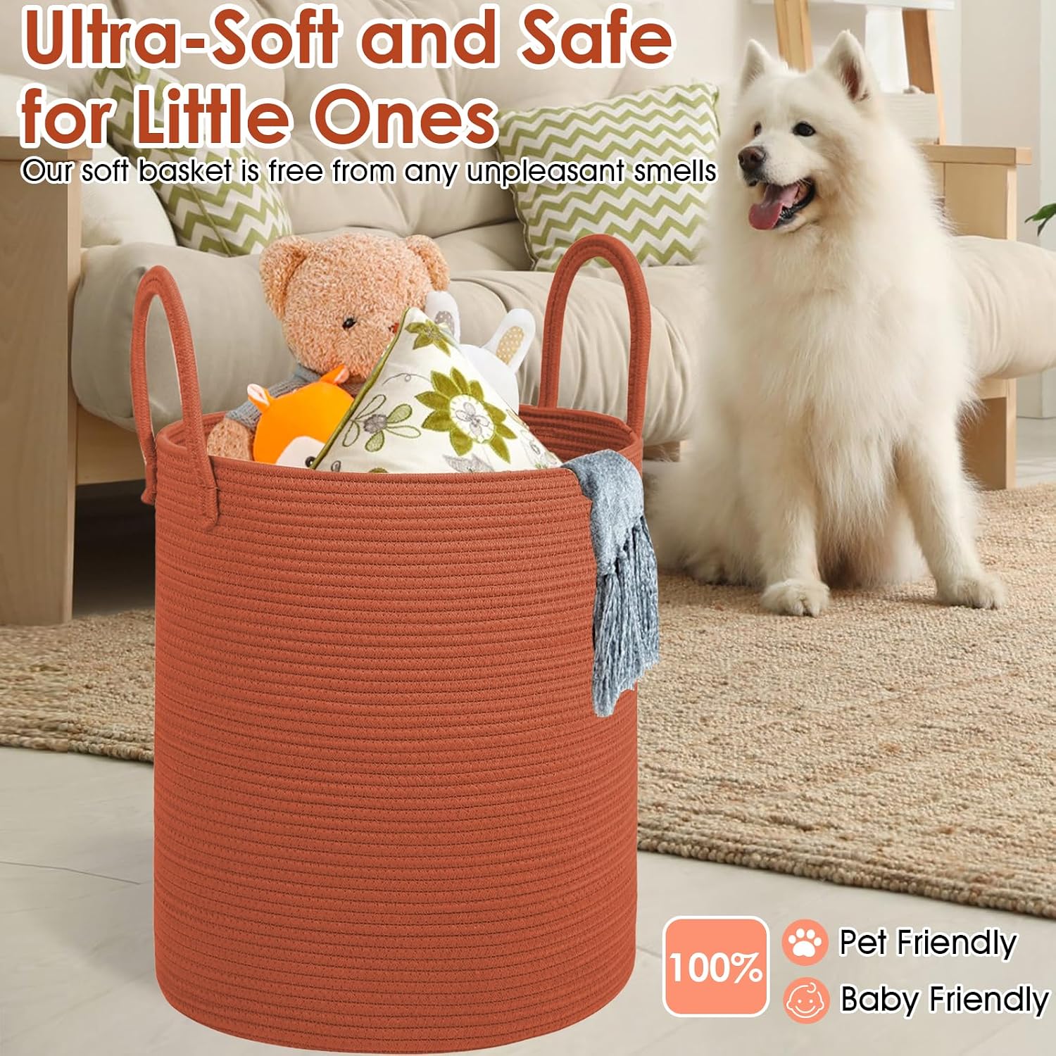 Blanket Basket / Cotton Rope Laundry Basket / Brick Red / 100L