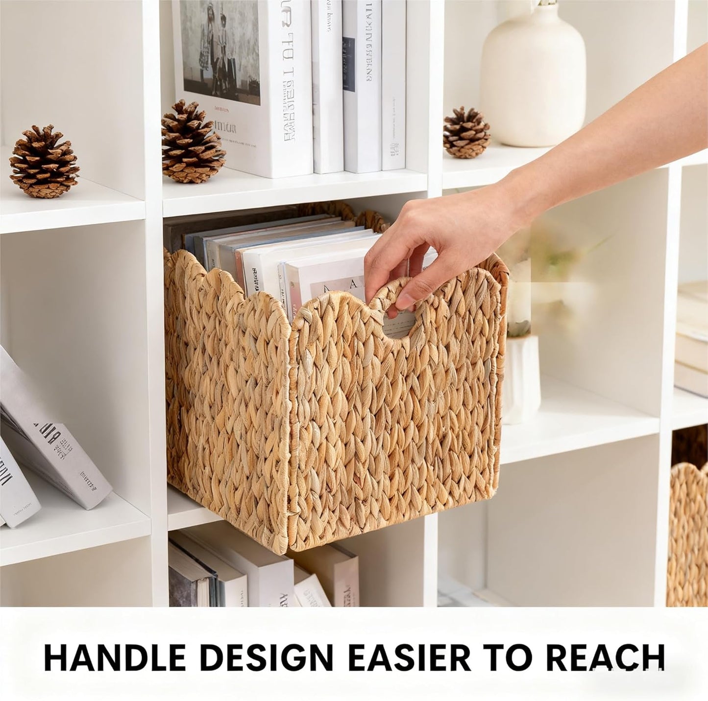 Scalloped Wicker Storage Cubes Basket / Light Beige / 12 x 12 x 12 / In&4-pack / Set of 4